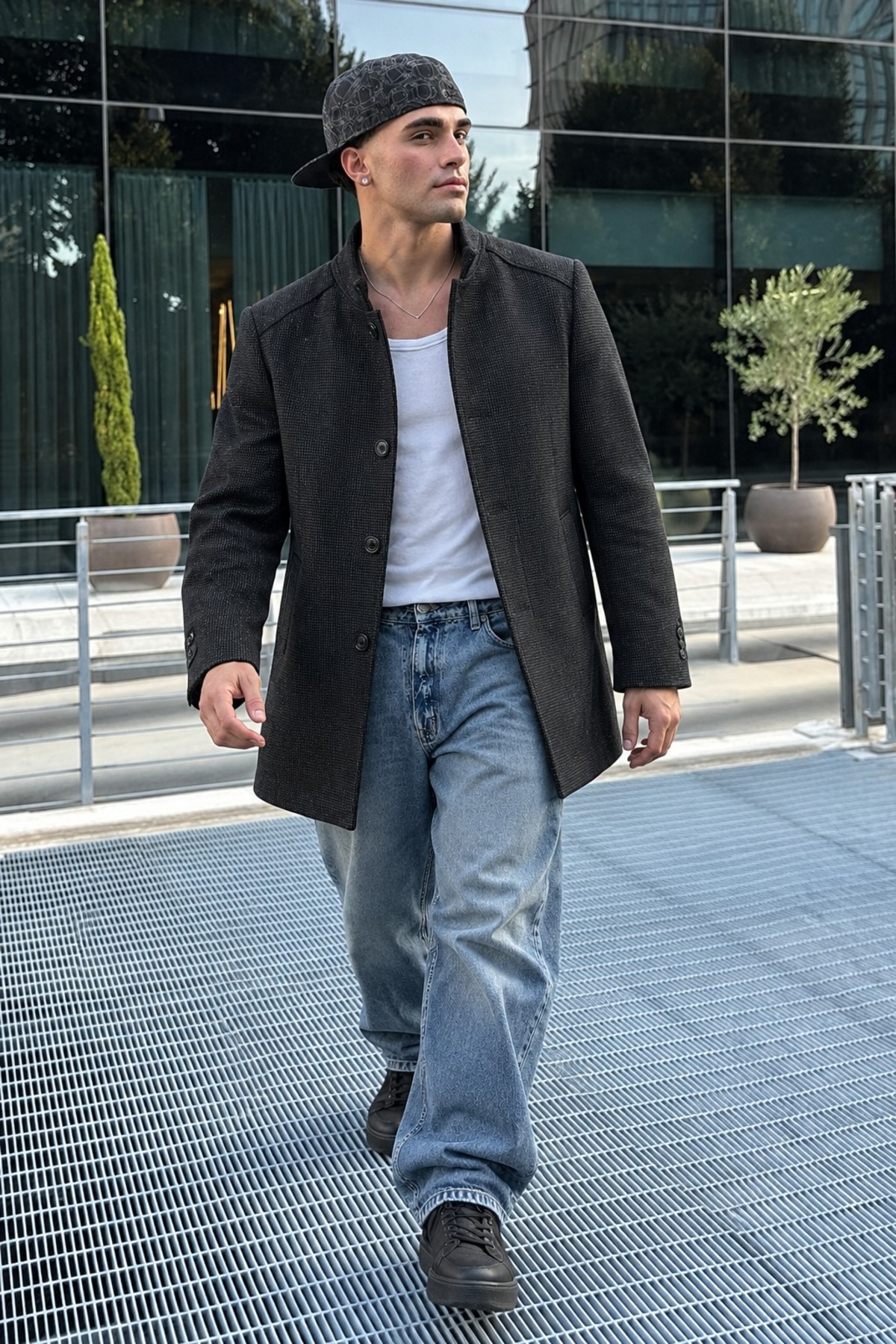 Erkek Düğmeli Klasik Şık Siyah Kaşe Kaban 6