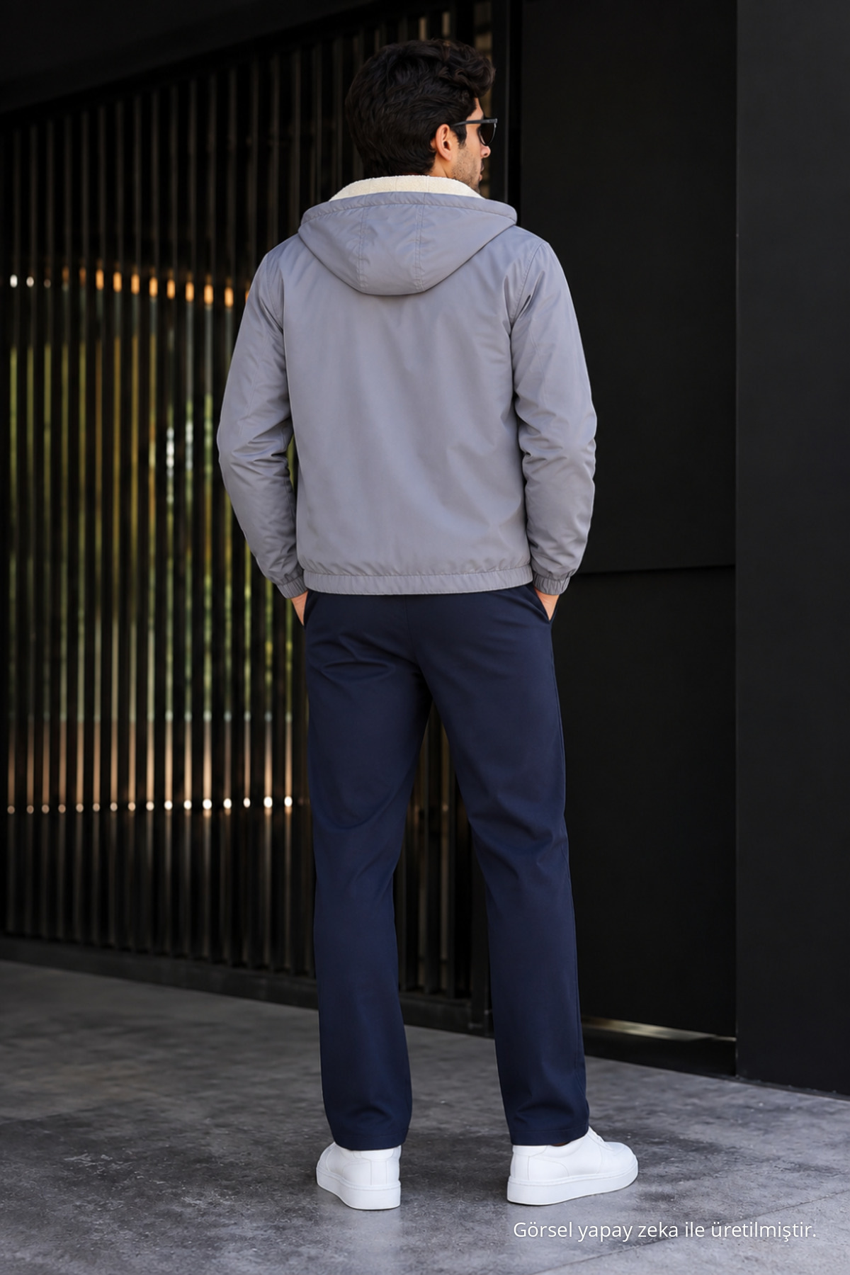 Erkek Trend Gri Fermuarlı İçi Peluşlu Yağmurluk 6