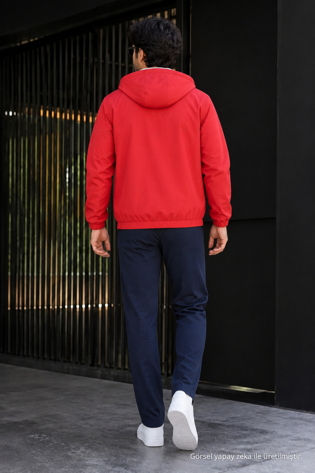 Erkek Trend Kırmızı Fermuarlı İçi Peluşlu Yağmurluk 6