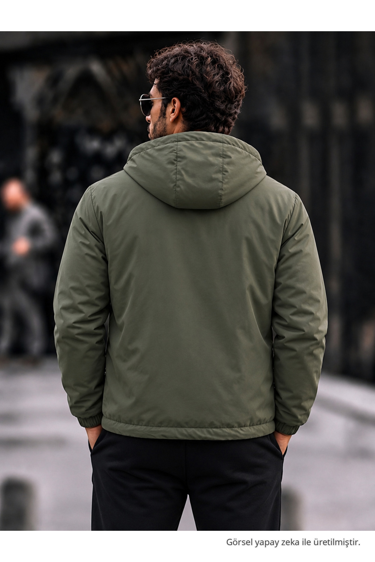 Erkek Su Geçirmez Haki İçi Peluş Kapüşonlu Yağmurluk 6