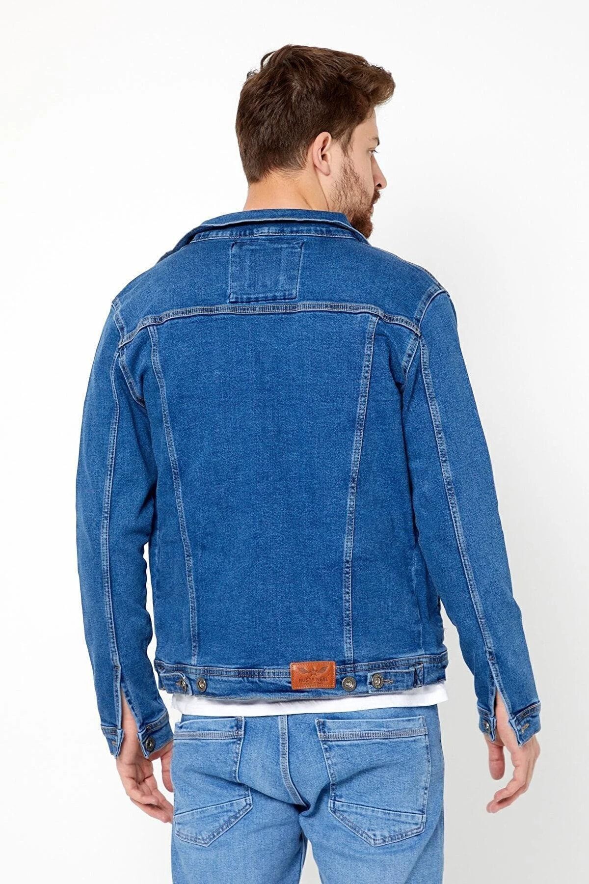Erkek Jeanmove Pamuku Polo Yaka Rahat Kalıp Kot Ceket Mavi 5