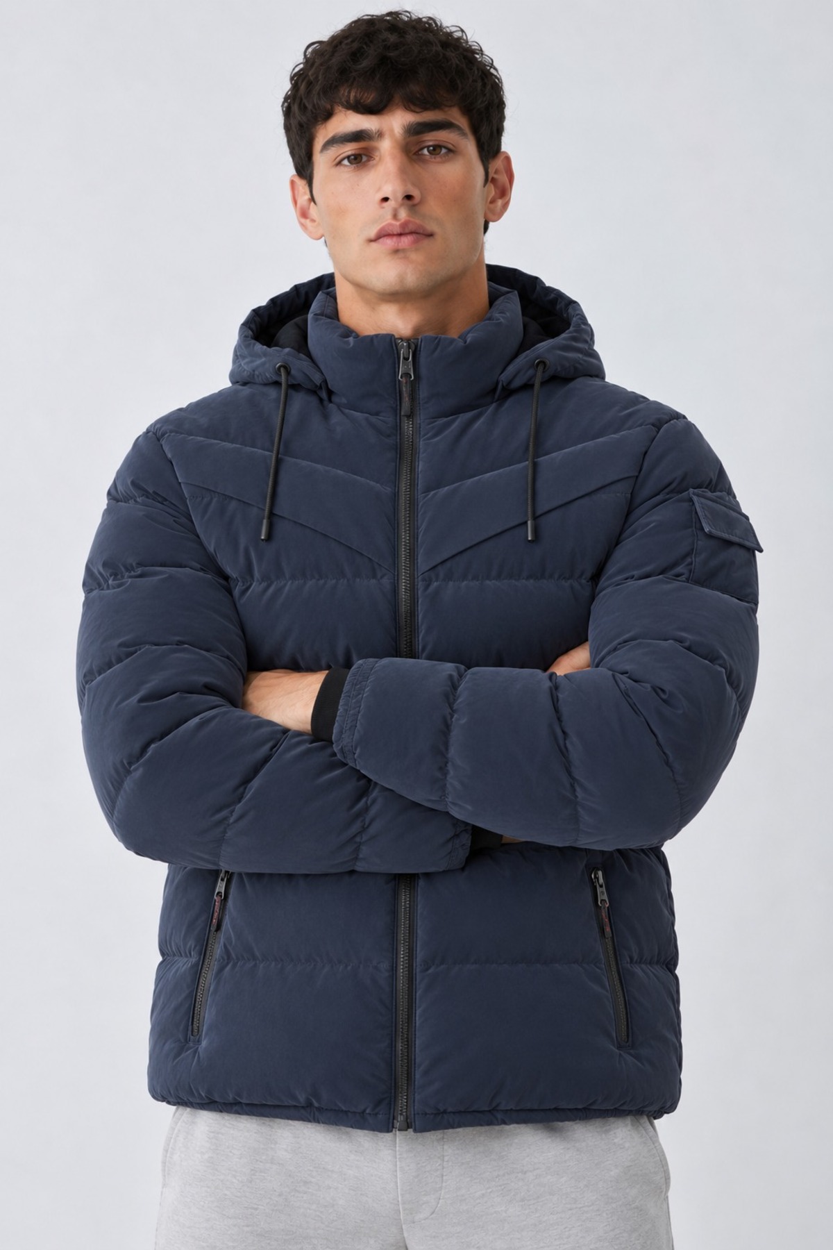 Erkek Kapüşonlu Casual Kışlık Lacivert Şişme Mont 6