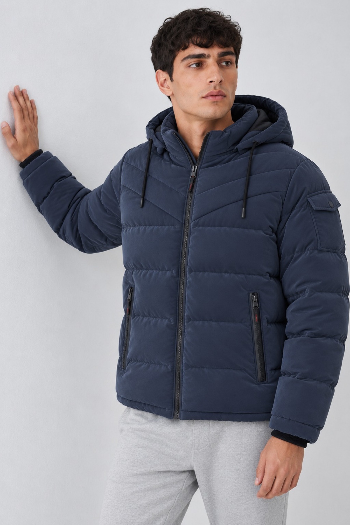 Erkek Kapüşonlu Casual Kışlık Lacivert Şişme Mont 3