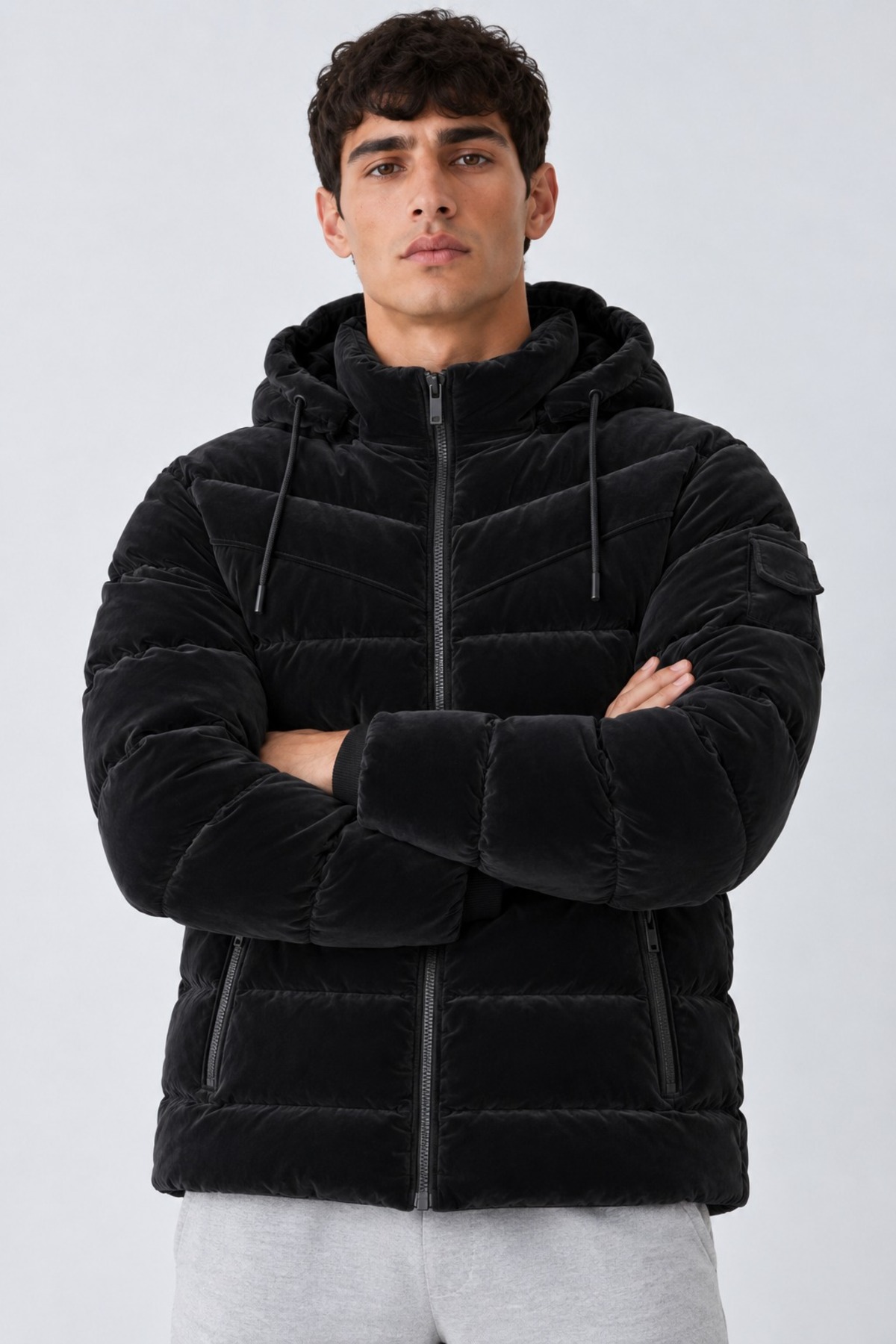 Erkek Kapüşonlu Casual Kışlık Siyah Şişme Mont 5