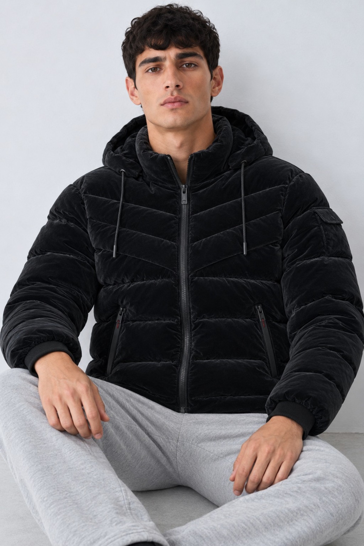 Erkek Kapüşonlu Casual Kışlık Siyah Şişme Mont 3