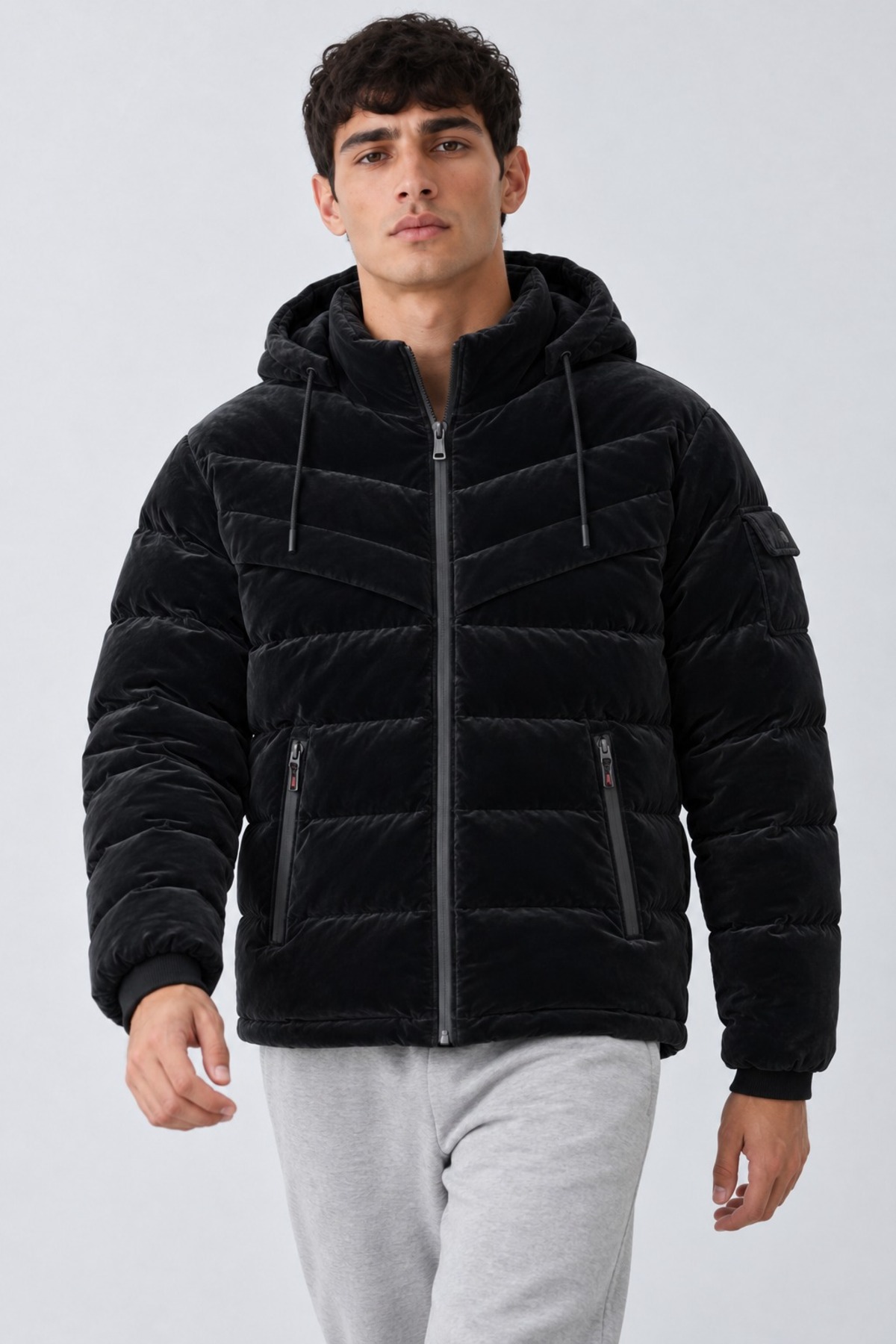 Erkek Kapüşonlu Casual Kışlık Siyah Şişme Mont 6