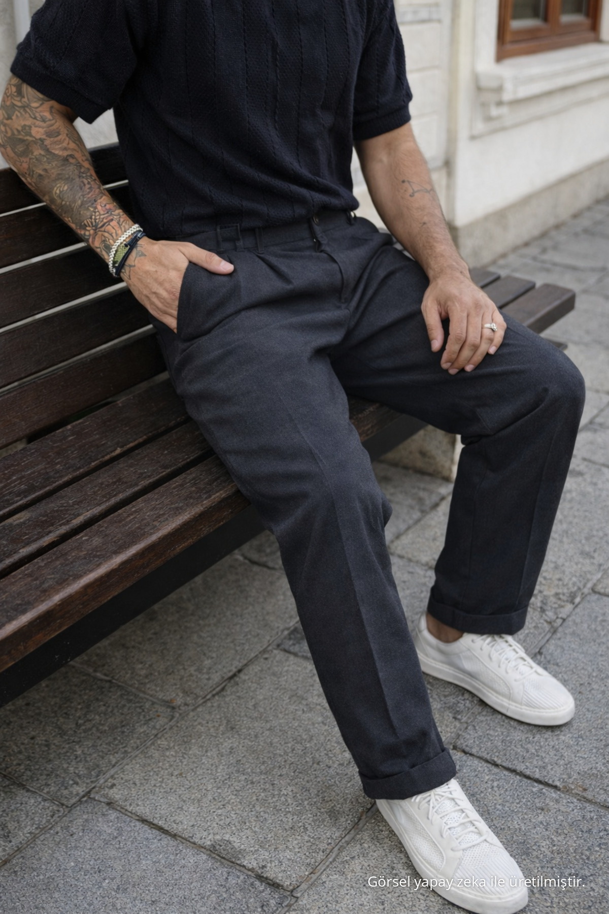 Erkek Yüksek Bel Regular Fit Füme Kumaş Pantolon 5