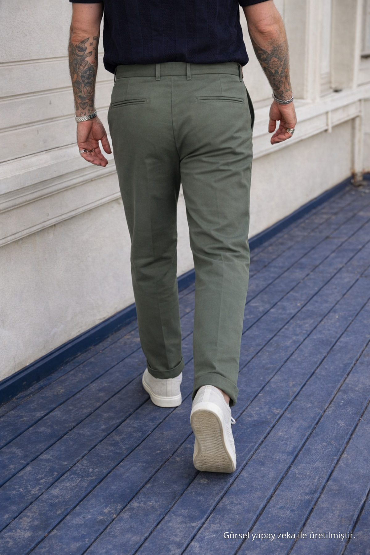 Erkek Yüksek Bel Regular Fit Haki Kumaş Pantolon 6