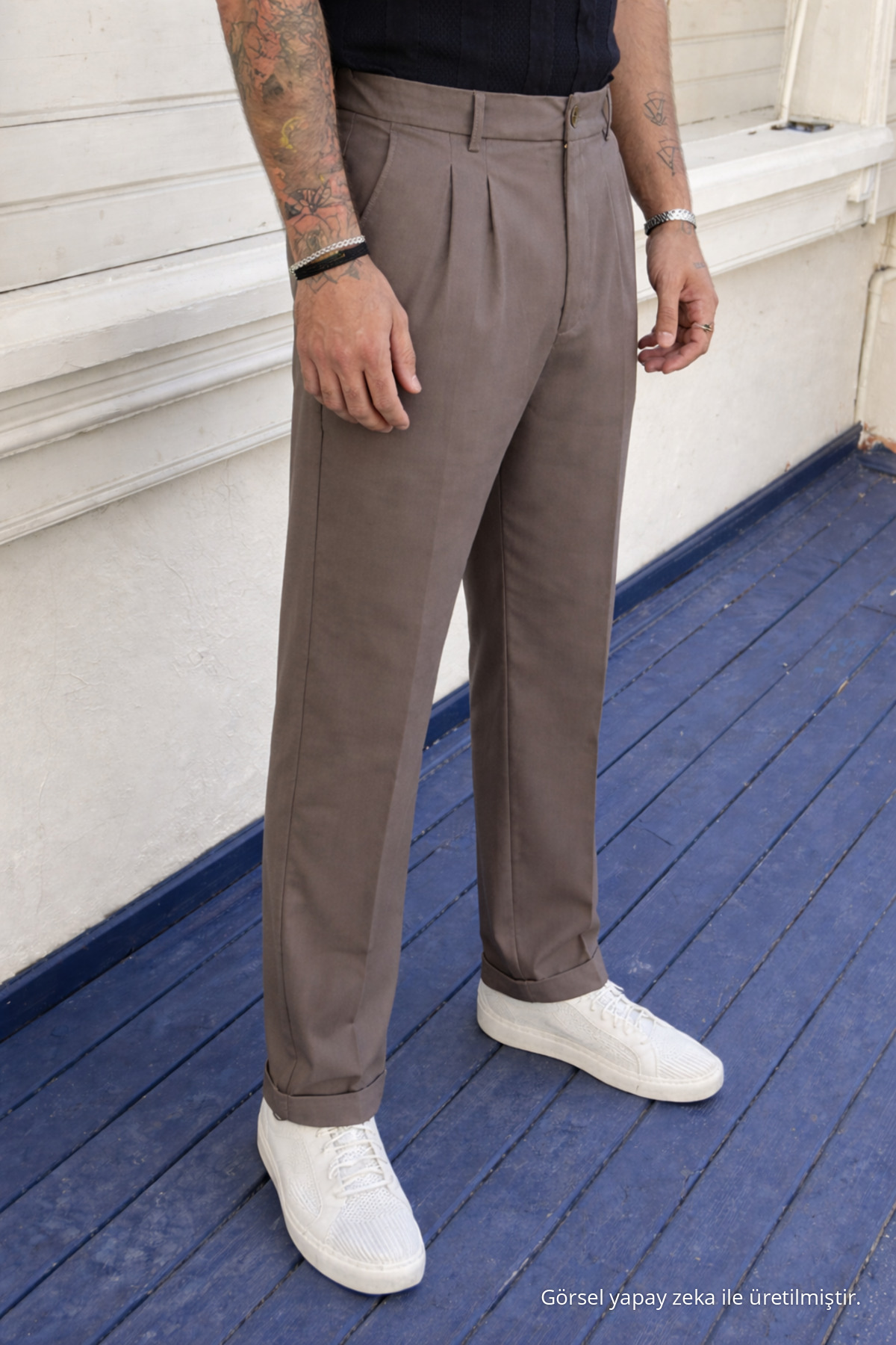 Erkek Yüksek Bel Regular Fit Kahverengi Kumaş Pantolon 3