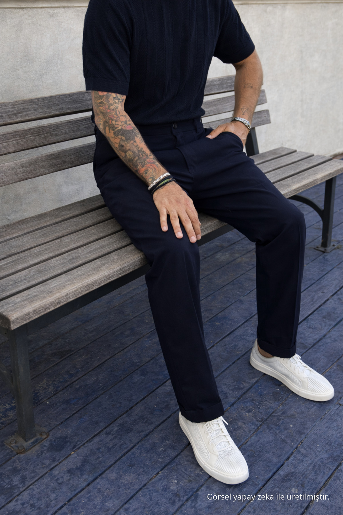 Erkek Yüksek Bel Regular Fit Lacivert Kumaş Pantolon 5