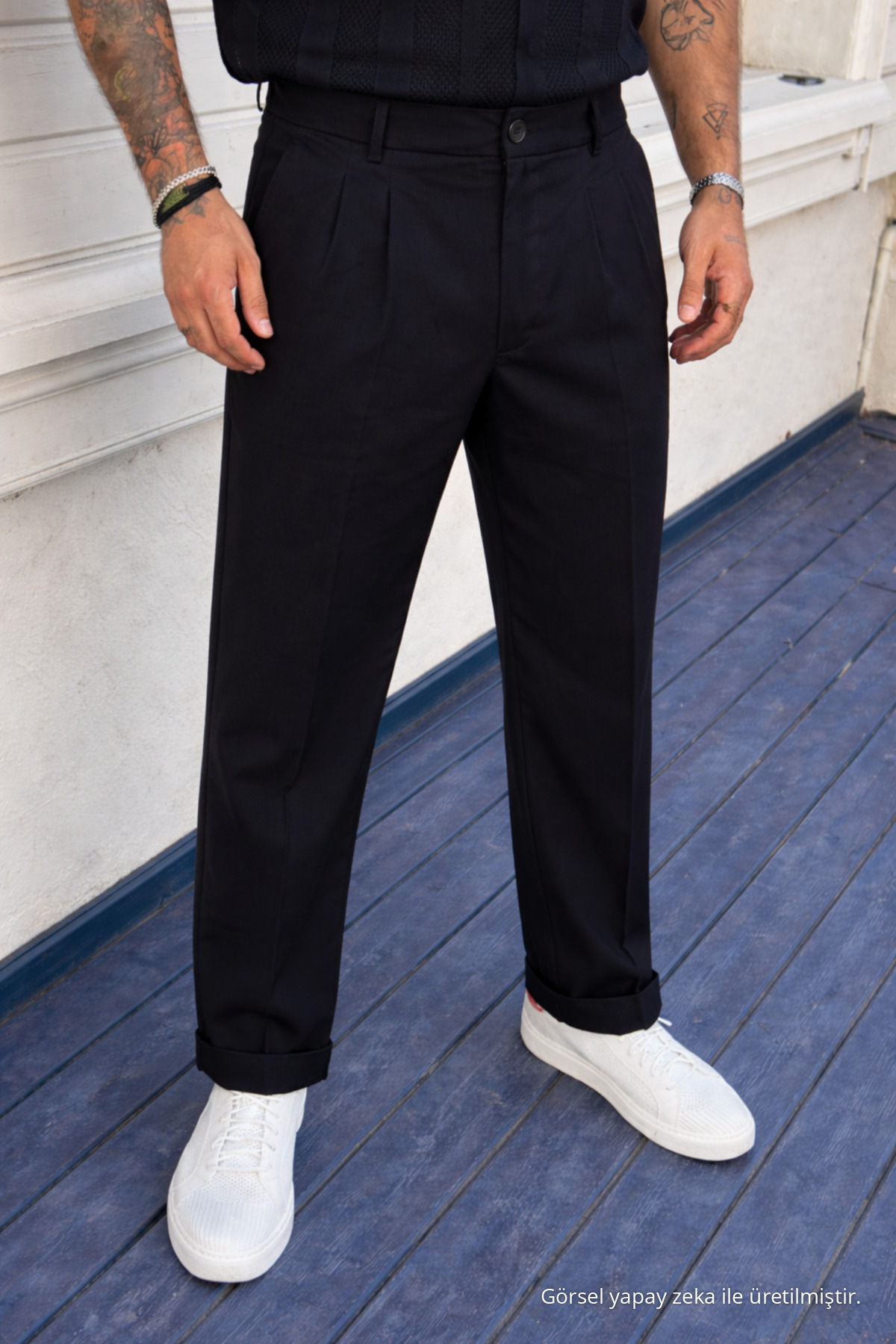 Erkek Yüksek Bel Regular Fit Siyah Kumaş Pantolon 5