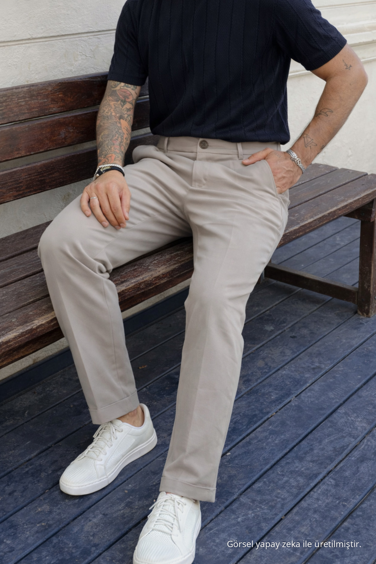 Erkek Yüksek Bel Regular Fit Taş Kumaş Pantolon 5
