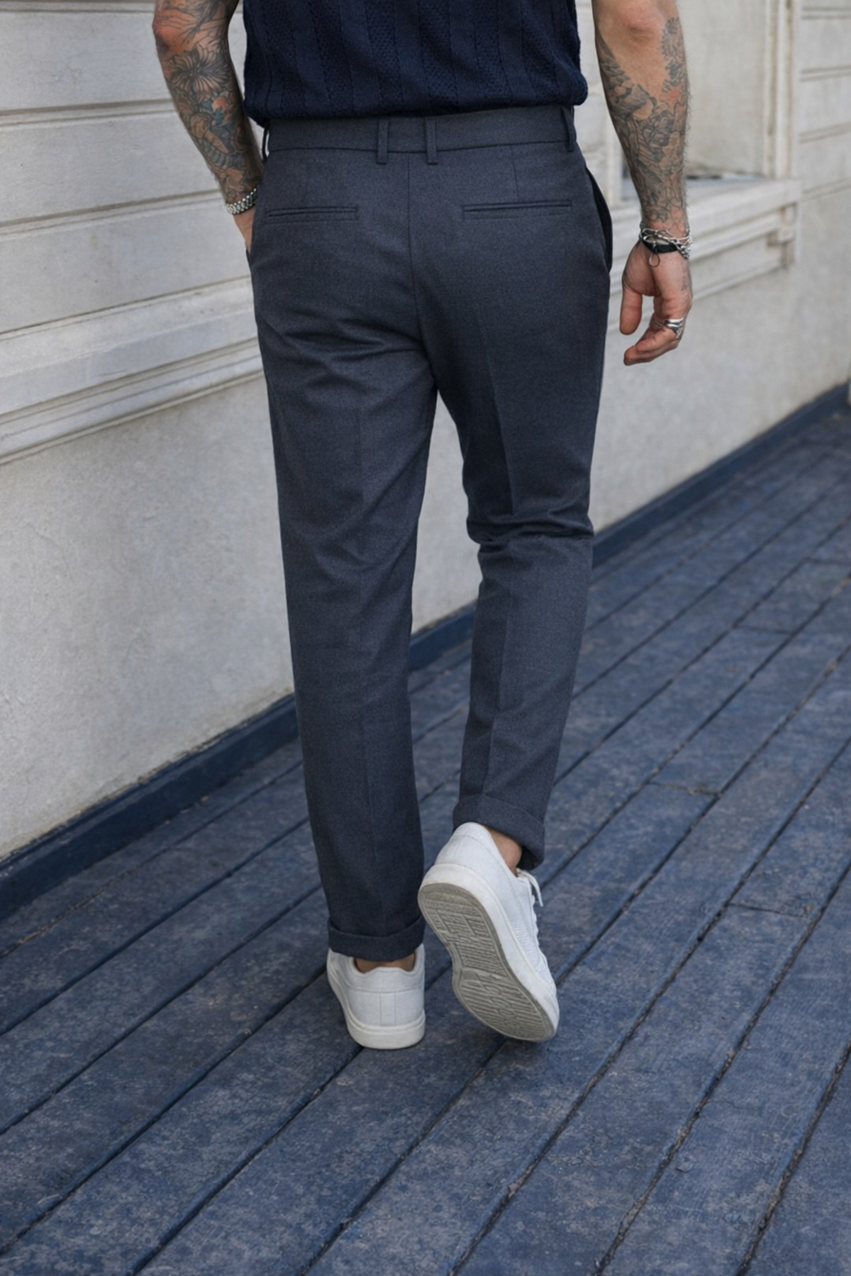 Erkek Yüksek Bel Regular Fit Füme Kumaş Pantolon 6