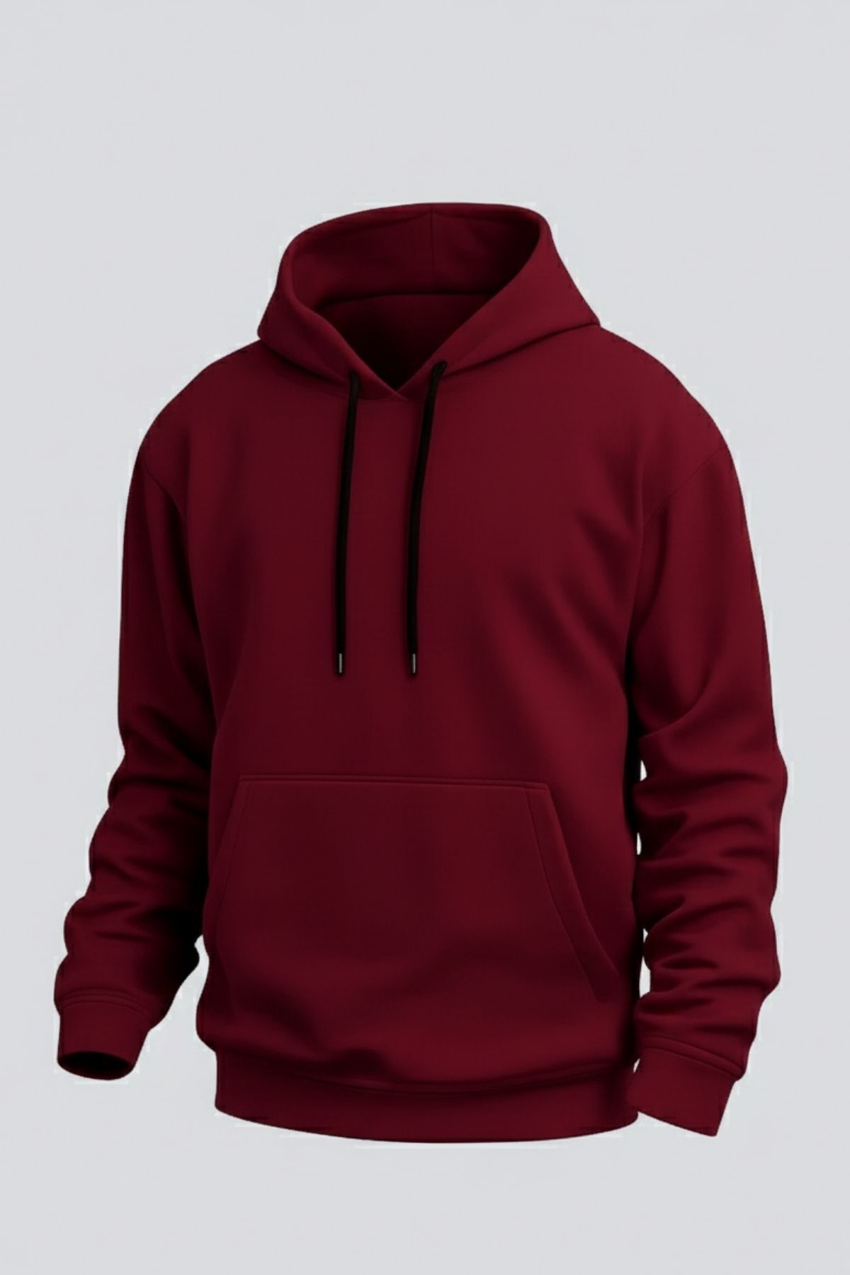 Erkek Rahat Basic Bordo Kapşonlu Sweatshirt 4