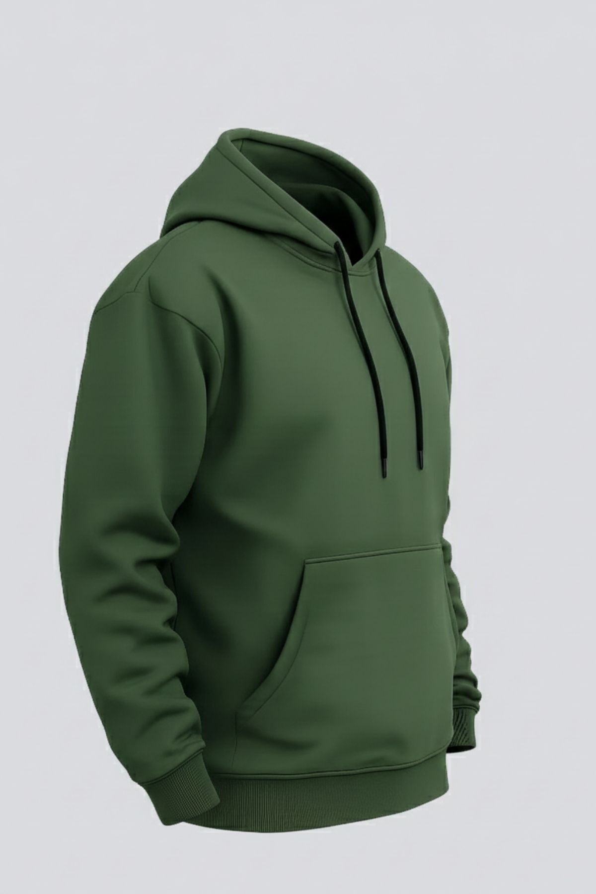 Erkek Rahat Basic Haki Kapşonlu Sweatshirt 4