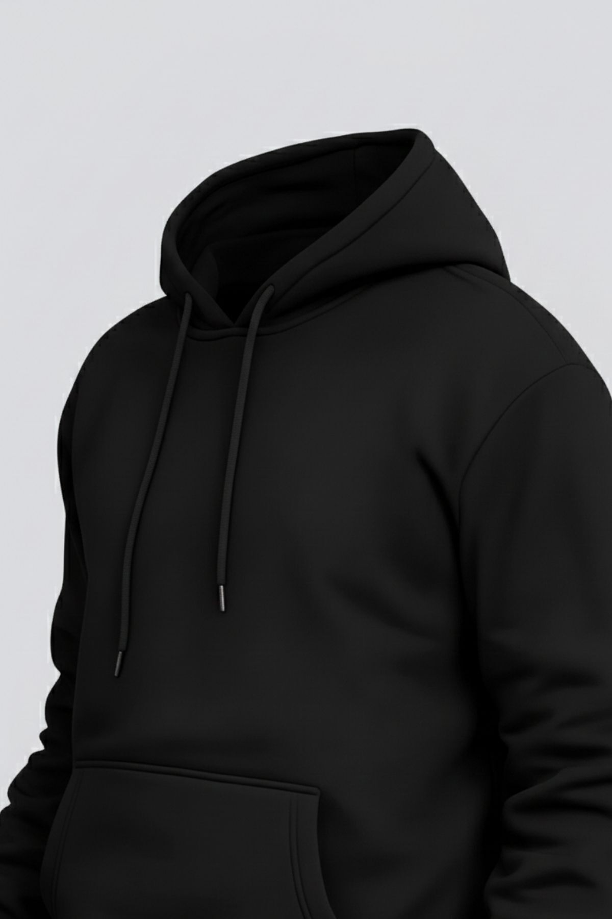 Erkek Rahat Basic Siyah Kapşonlu Sweatshirt 4