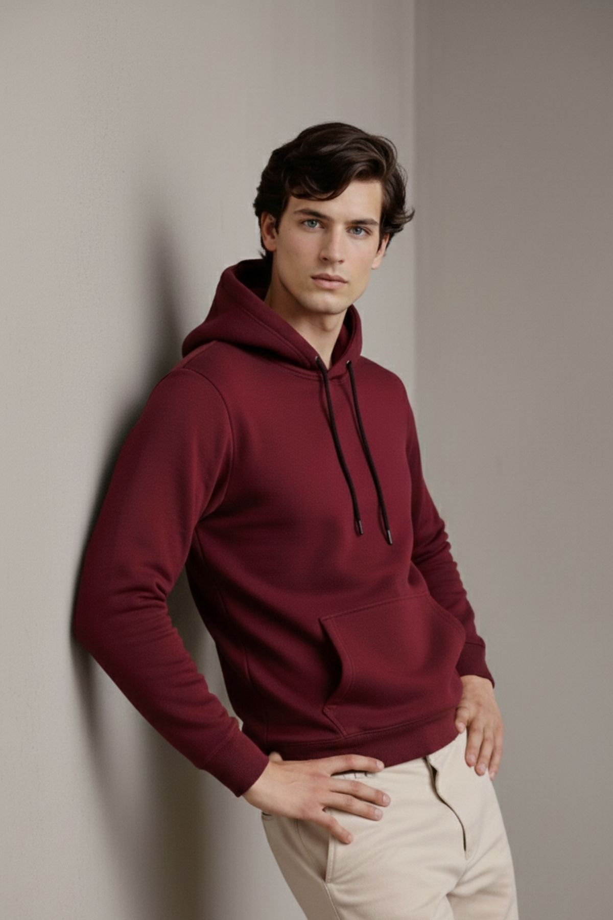 Erkek Premium Salaş Bordo Kapşonlu Sweatshirt 6