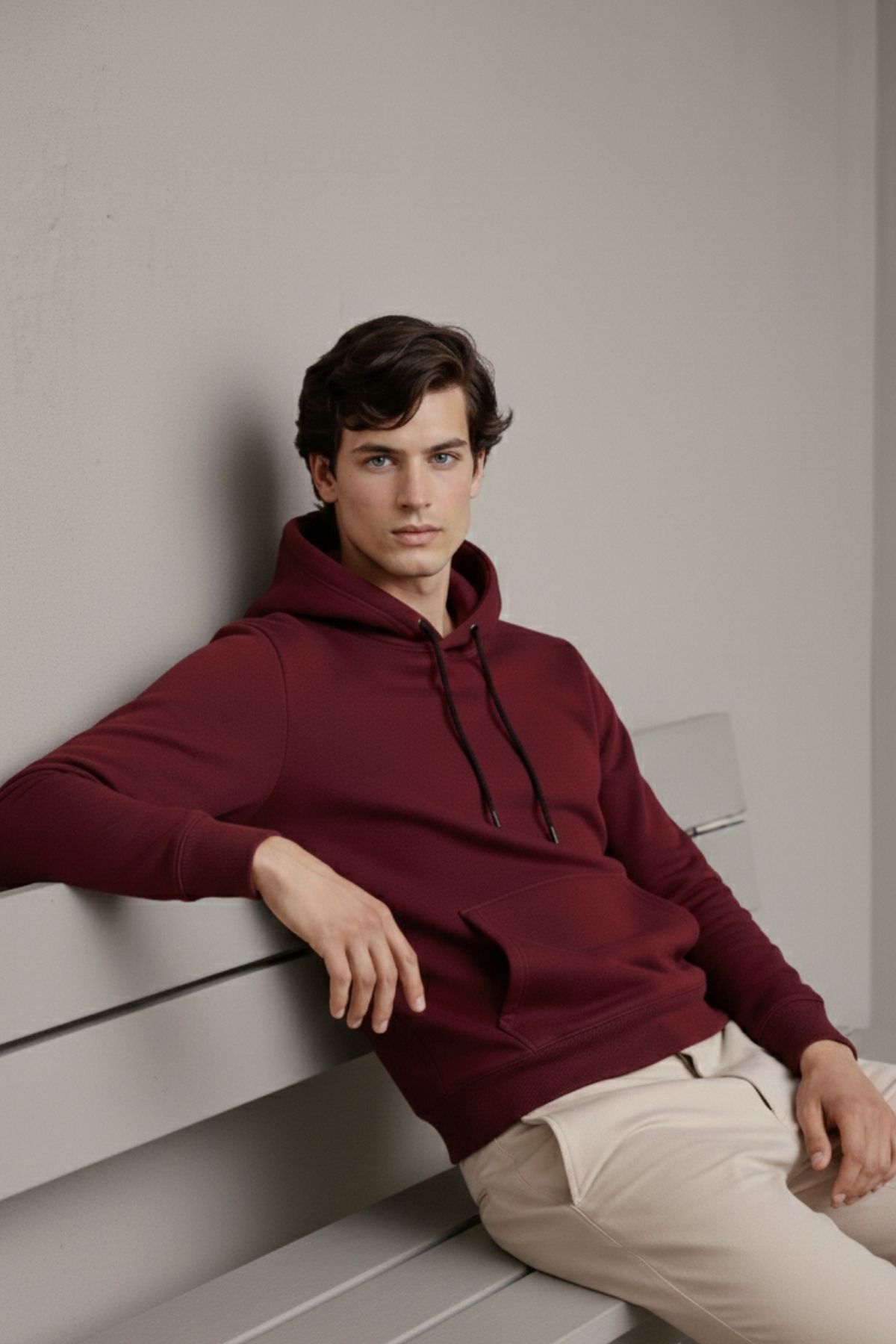 Erkek Premium Salaş Bordo Kapşonlu Sweatshirt 5