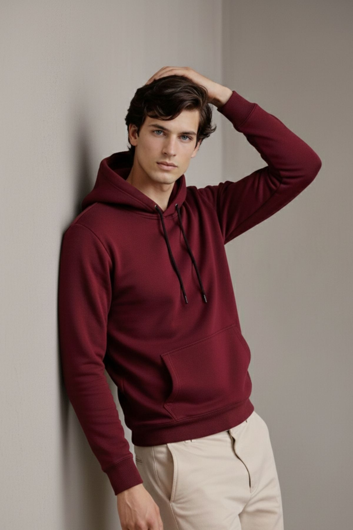 Erkek Premium Salaş Bordo Kapşonlu Sweatshirt 4