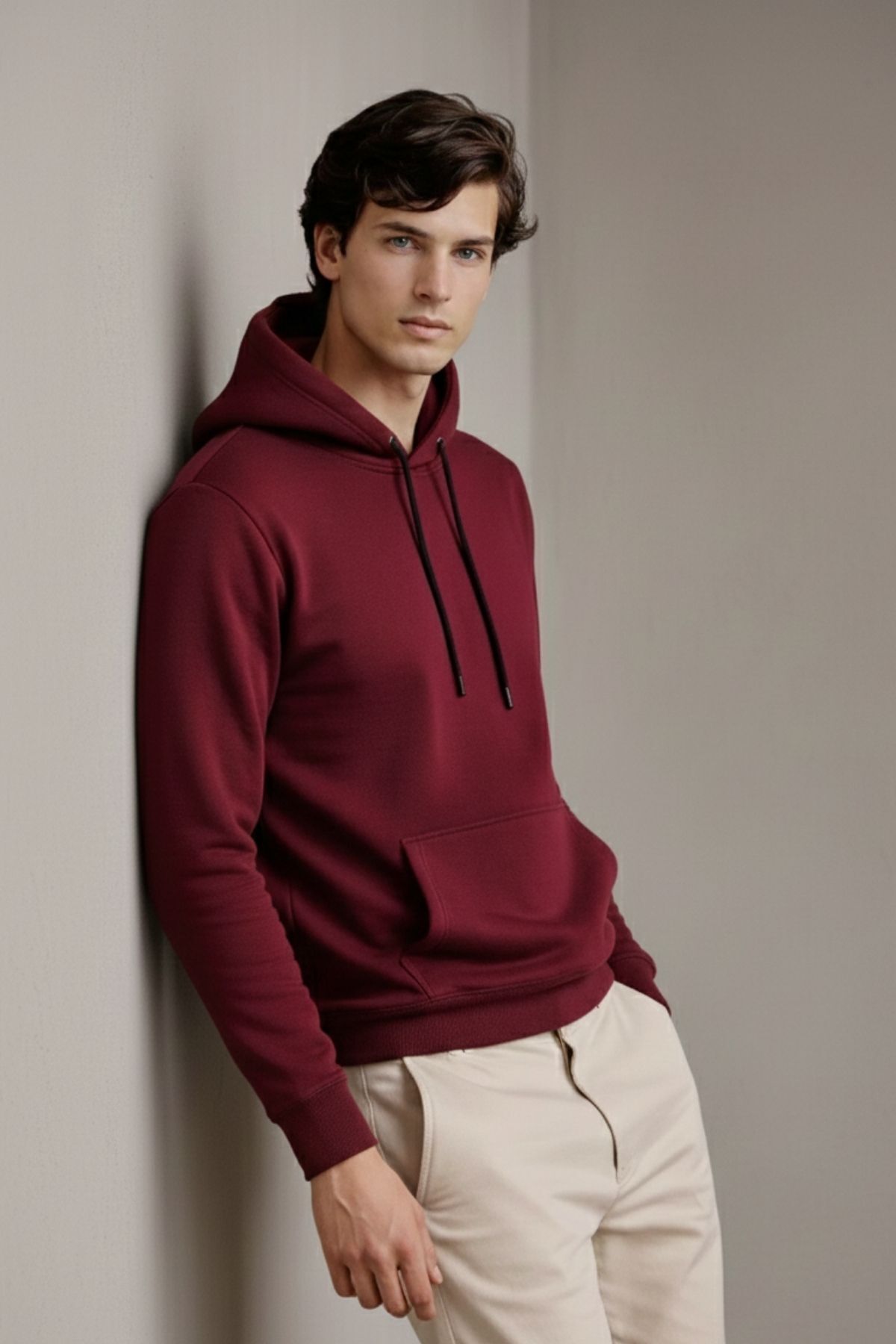 Erkek Premium Salaş Bordo Kapşonlu Sweatshirt 3