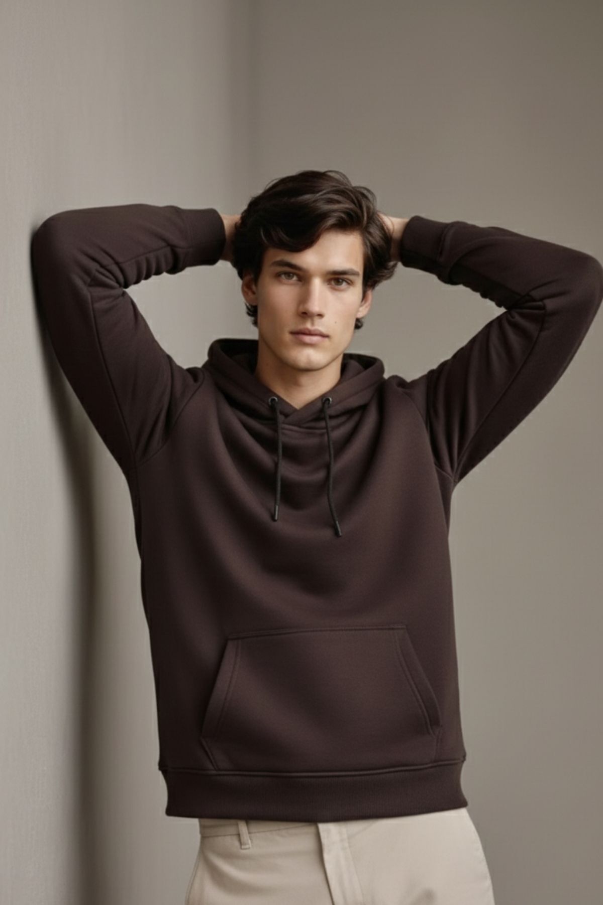 Erkek Premium Salaş Kahve Kapşonlu Sweatshirt 3