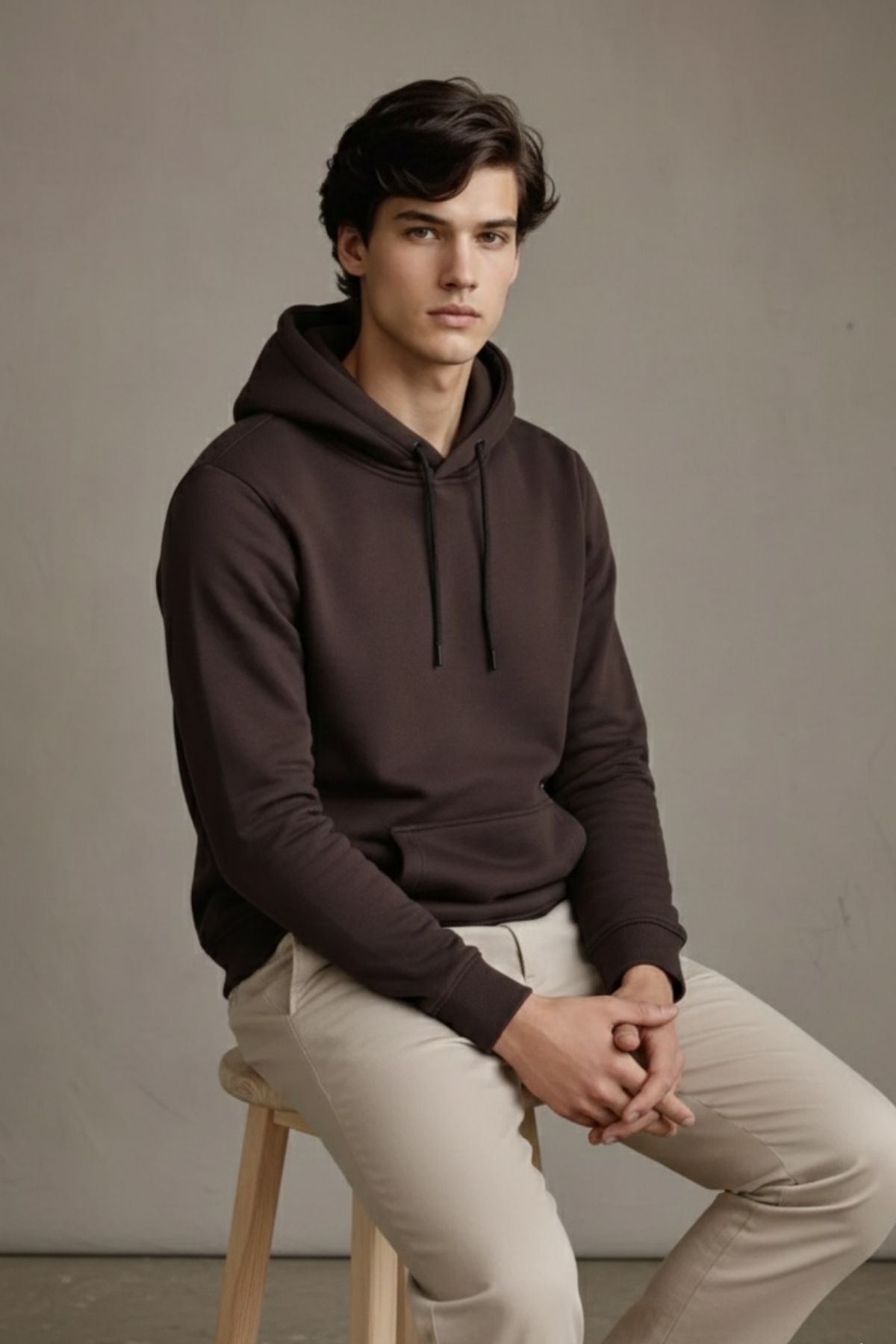 Erkek Premium Salaş Kahve Kapşonlu Sweatshirt 6