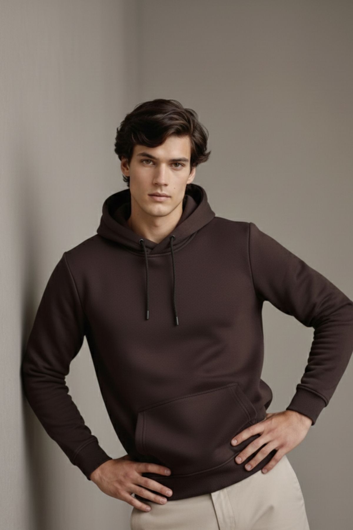Erkek Premium Salaş Kahve Kapşonlu Sweatshirt 4