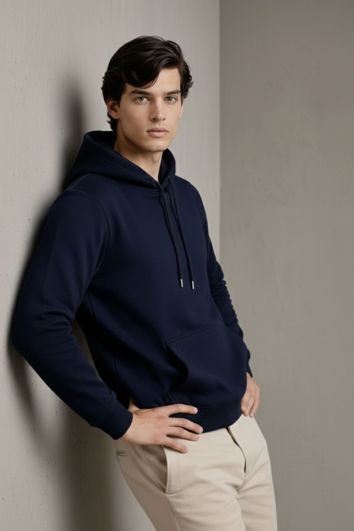 Erkek Premium Salaş Lacivert Kapşonlu Sweatshirt 4