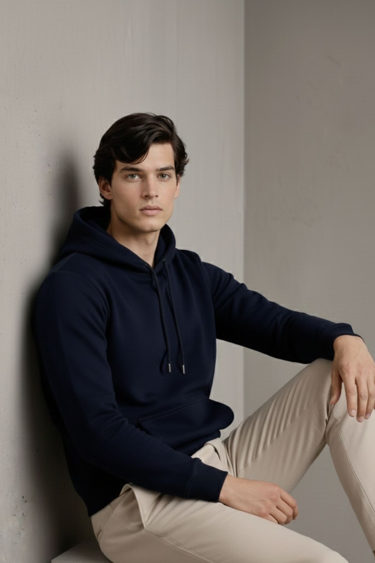 Erkek Premium Salaş Lacivert Kapşonlu Sweatshirt 6