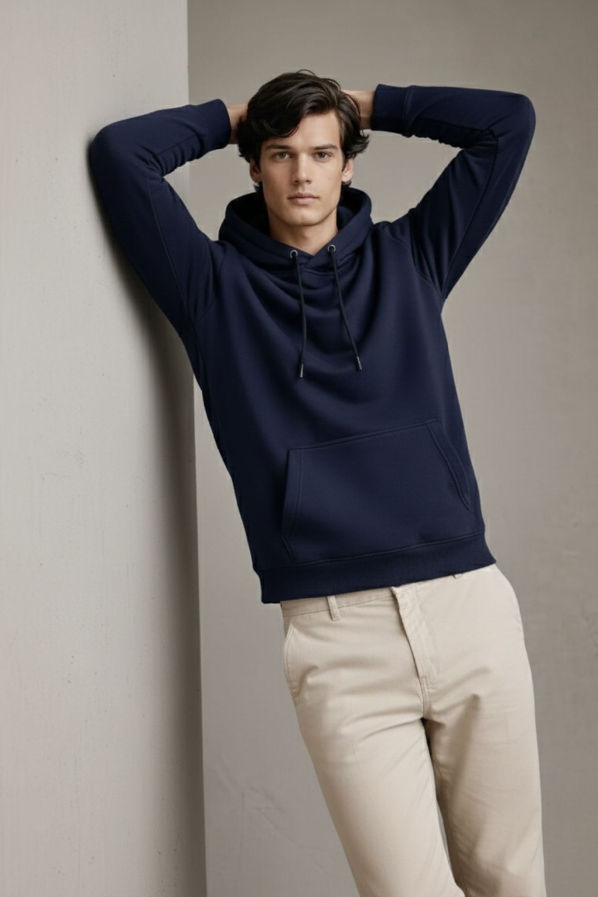 Erkek Premium Salaş Mavi Kapşonlu Sweatshirt 3