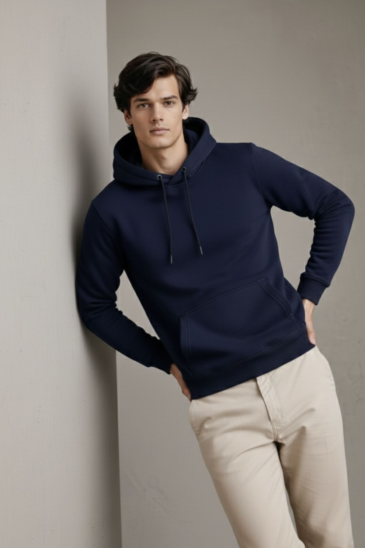 Erkek Premium Salaş Mavi Kapşonlu Sweatshirt 4