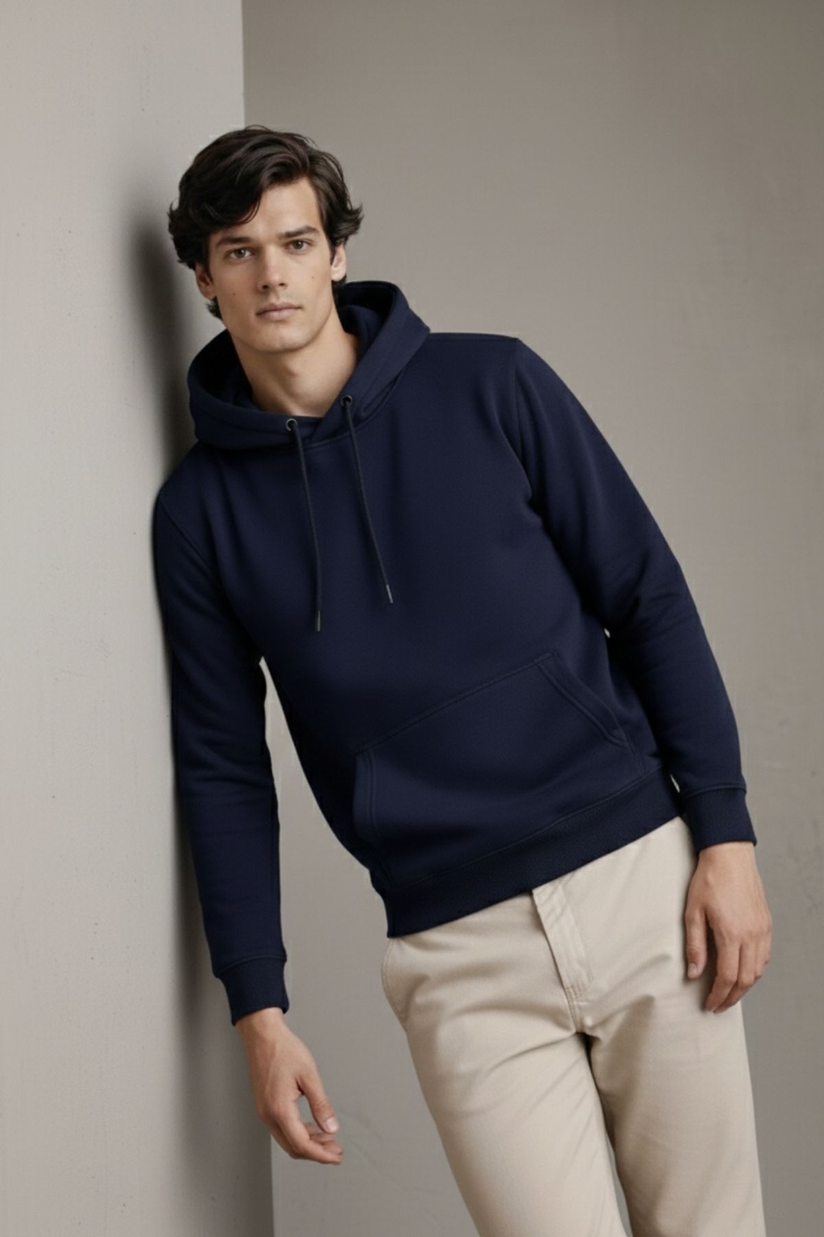 Erkek Premium Salaş Mavi Kapşonlu Sweatshirt 5