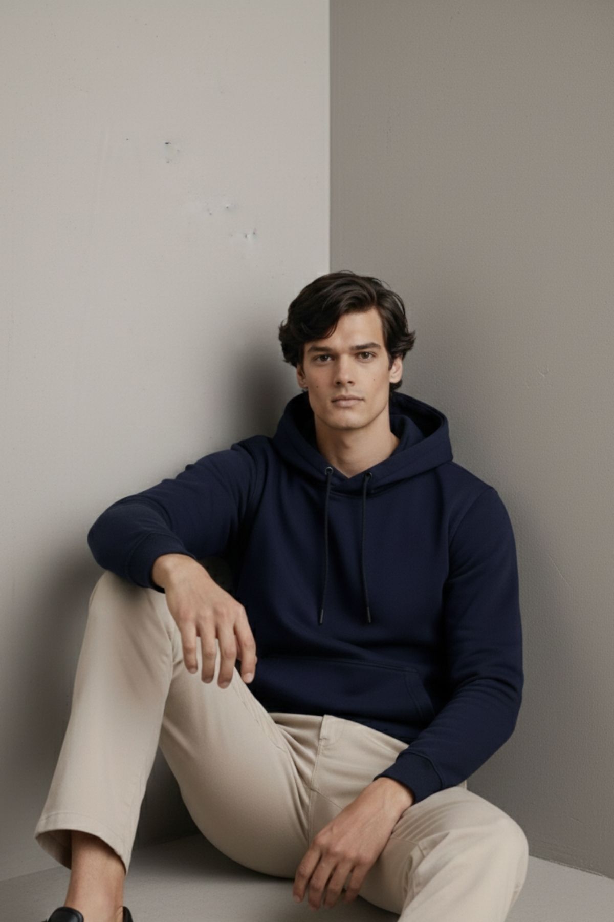 Erkek Premium Salaş Mavi Kapşonlu Sweatshirt 6