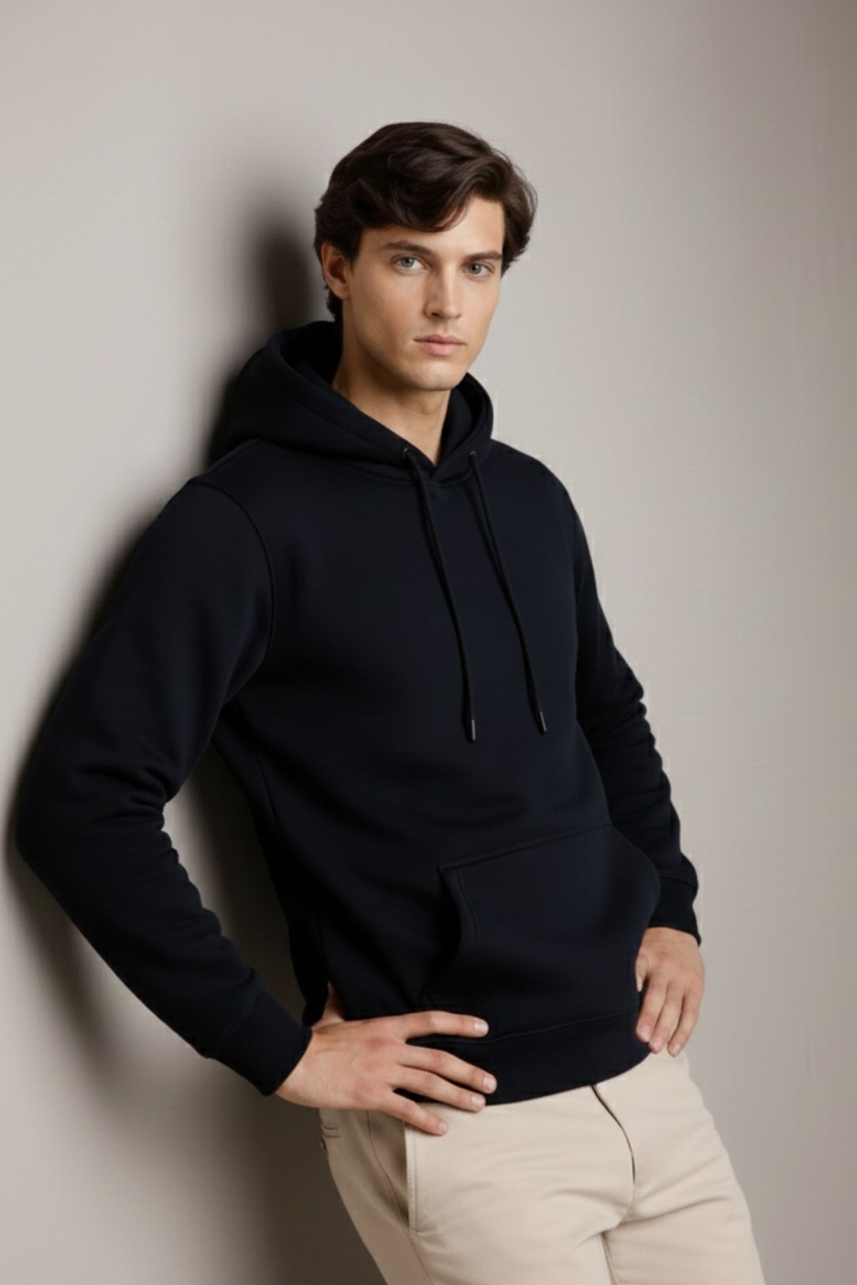 Erkek Premium Salaş Siyah Kapşonlu Sweatshirt 4