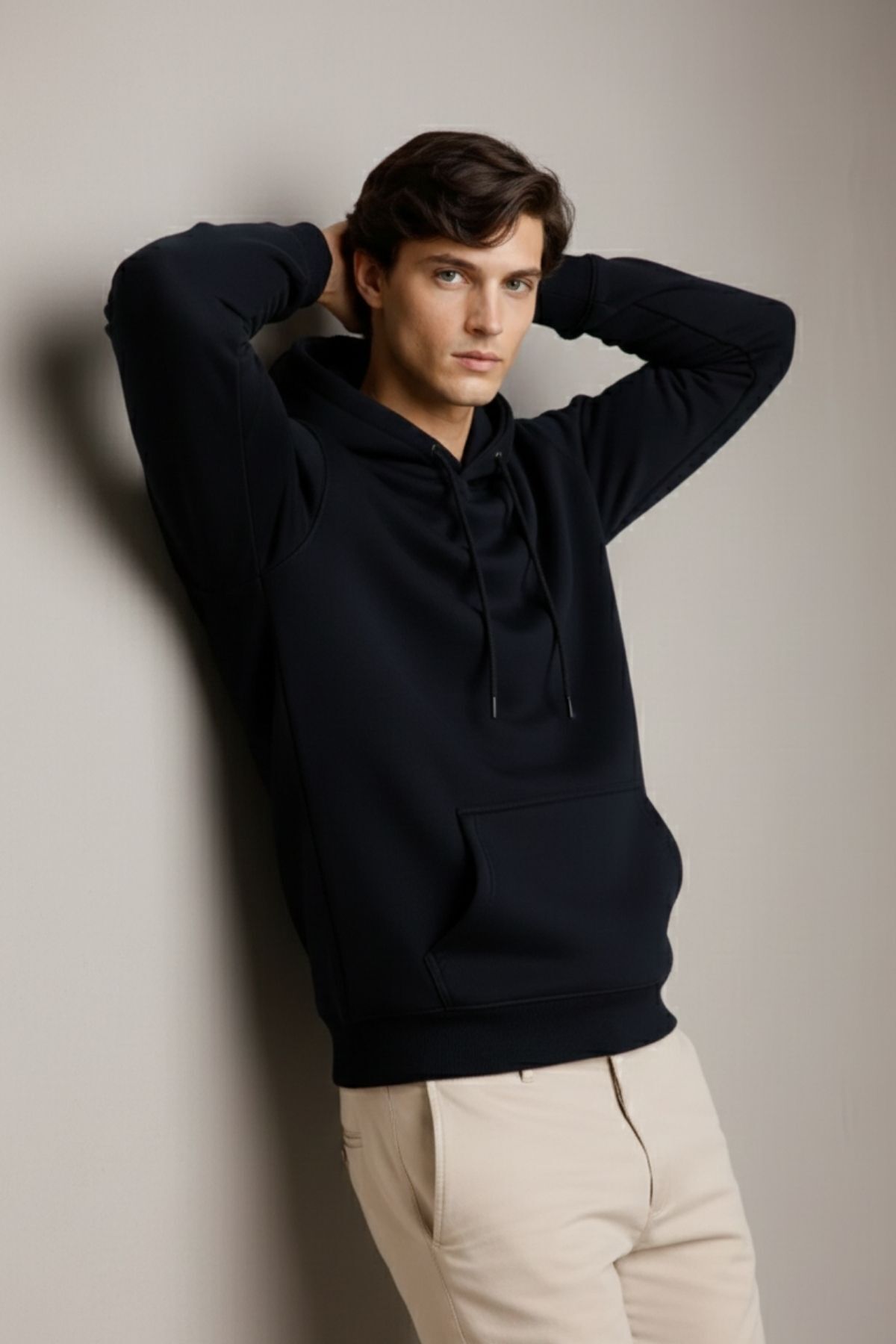 Erkek Premium Salaş Siyah Kapşonlu Sweatshirt 3