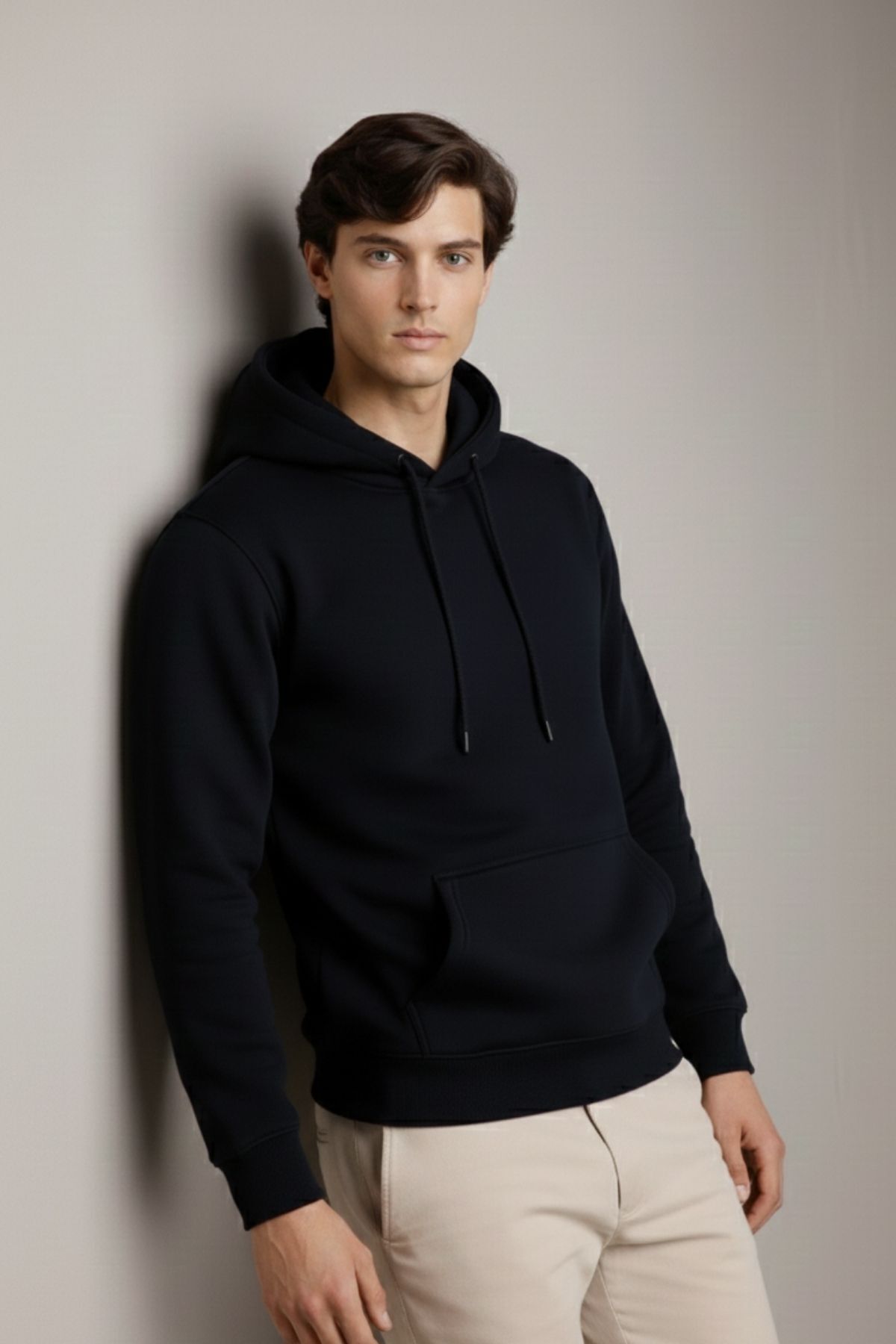Erkek Premium Salaş Siyah Kapşonlu Sweatshirt 5