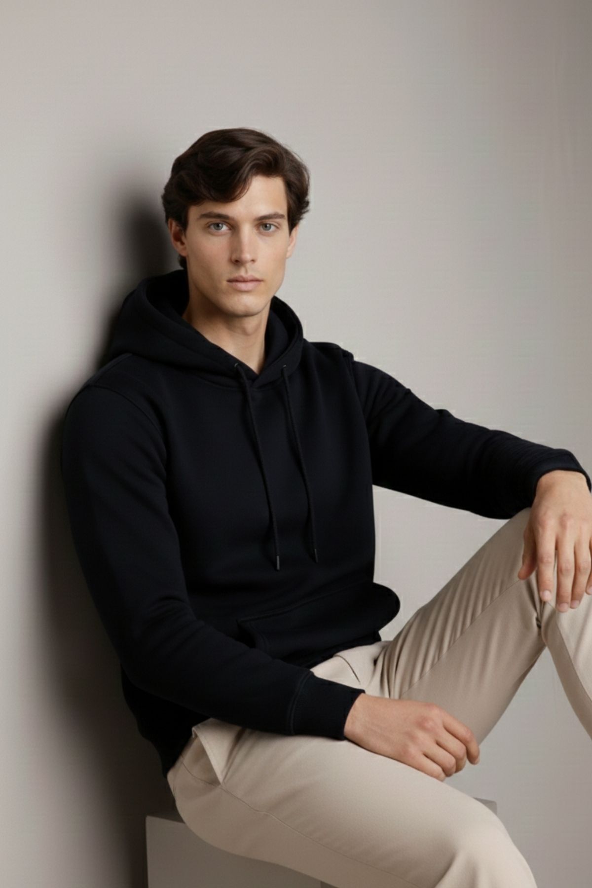 Erkek Premium Salaş Siyah Kapşonlu Sweatshirt 6