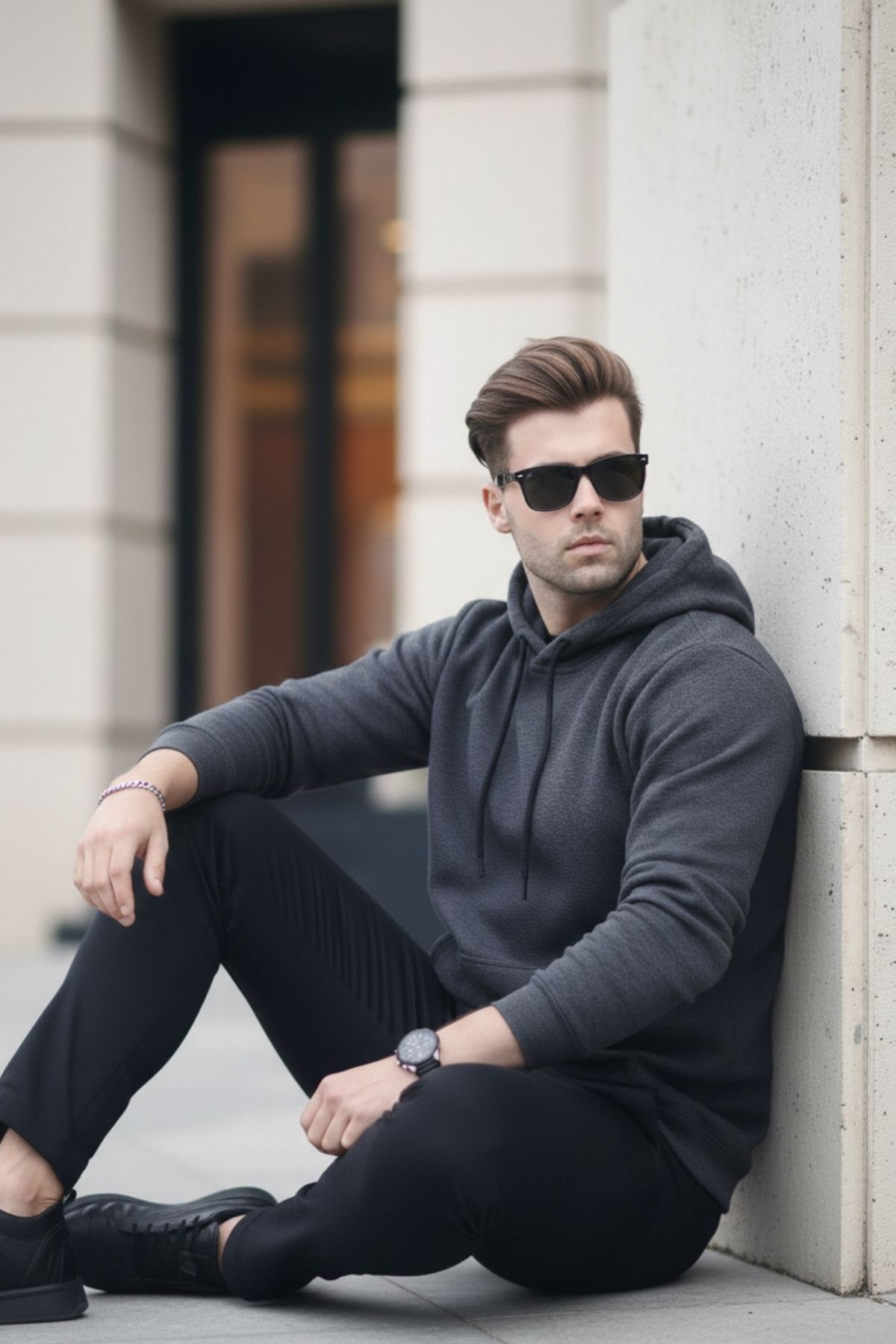 Erkek Casual Kanguru Cepli Bol Füme Sweatshirt 6