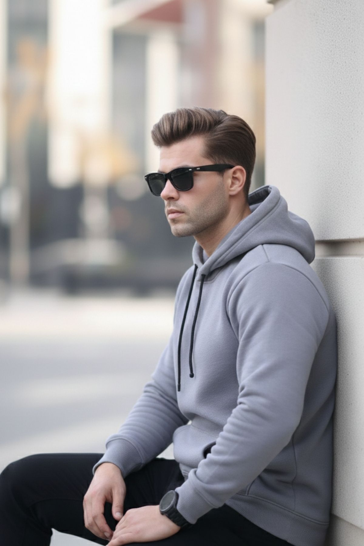 Erkek Casual Kanguru Cepli Bol Gri Sweatshirt 6