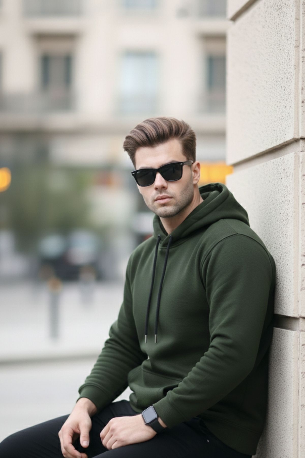 Erkek Casual Kanguru Cepli Bol Haki Sweatshirt 6