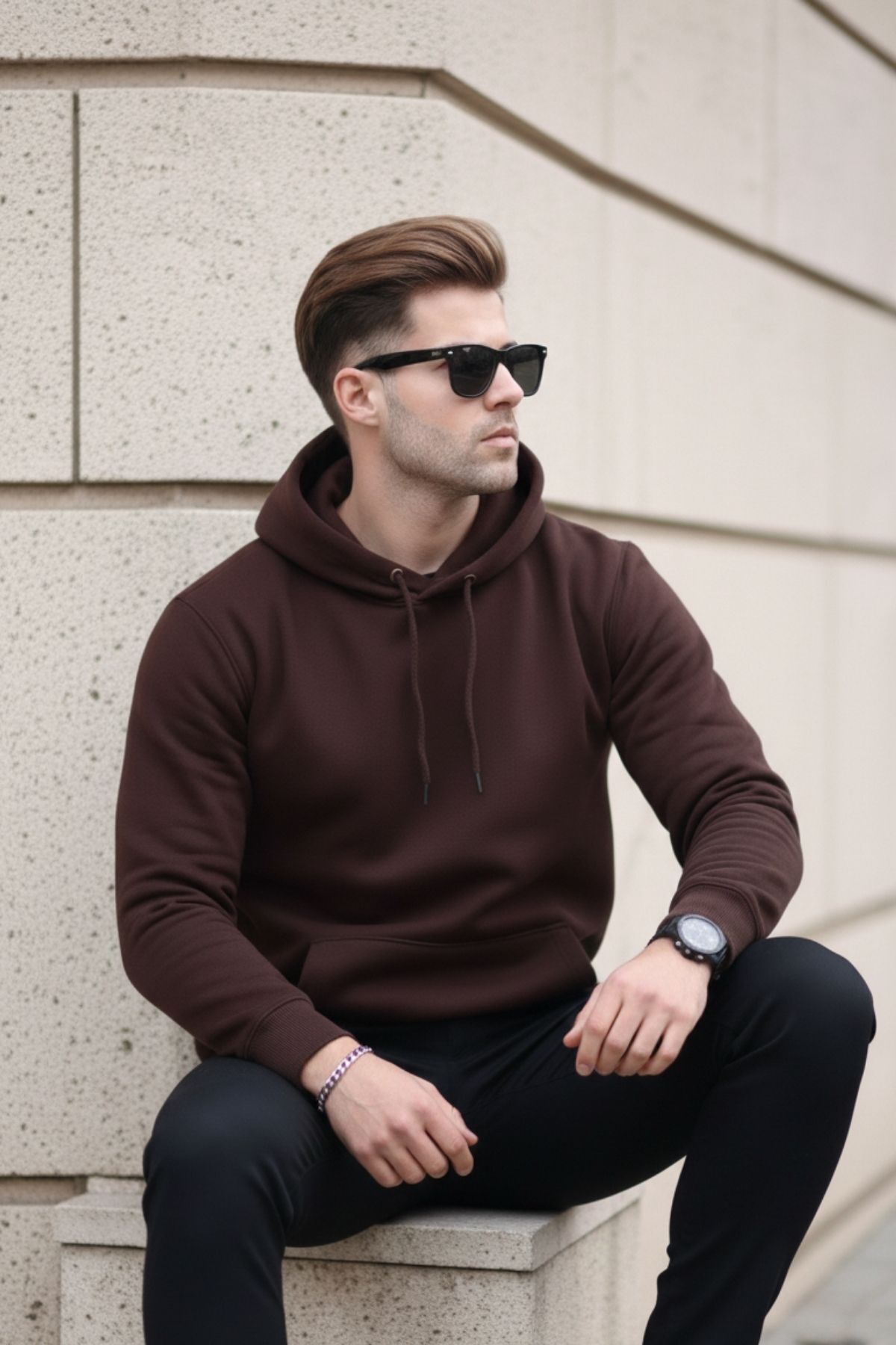Erkek Casual Kanguru Cepli Bol Kahve Sweatshirt 6