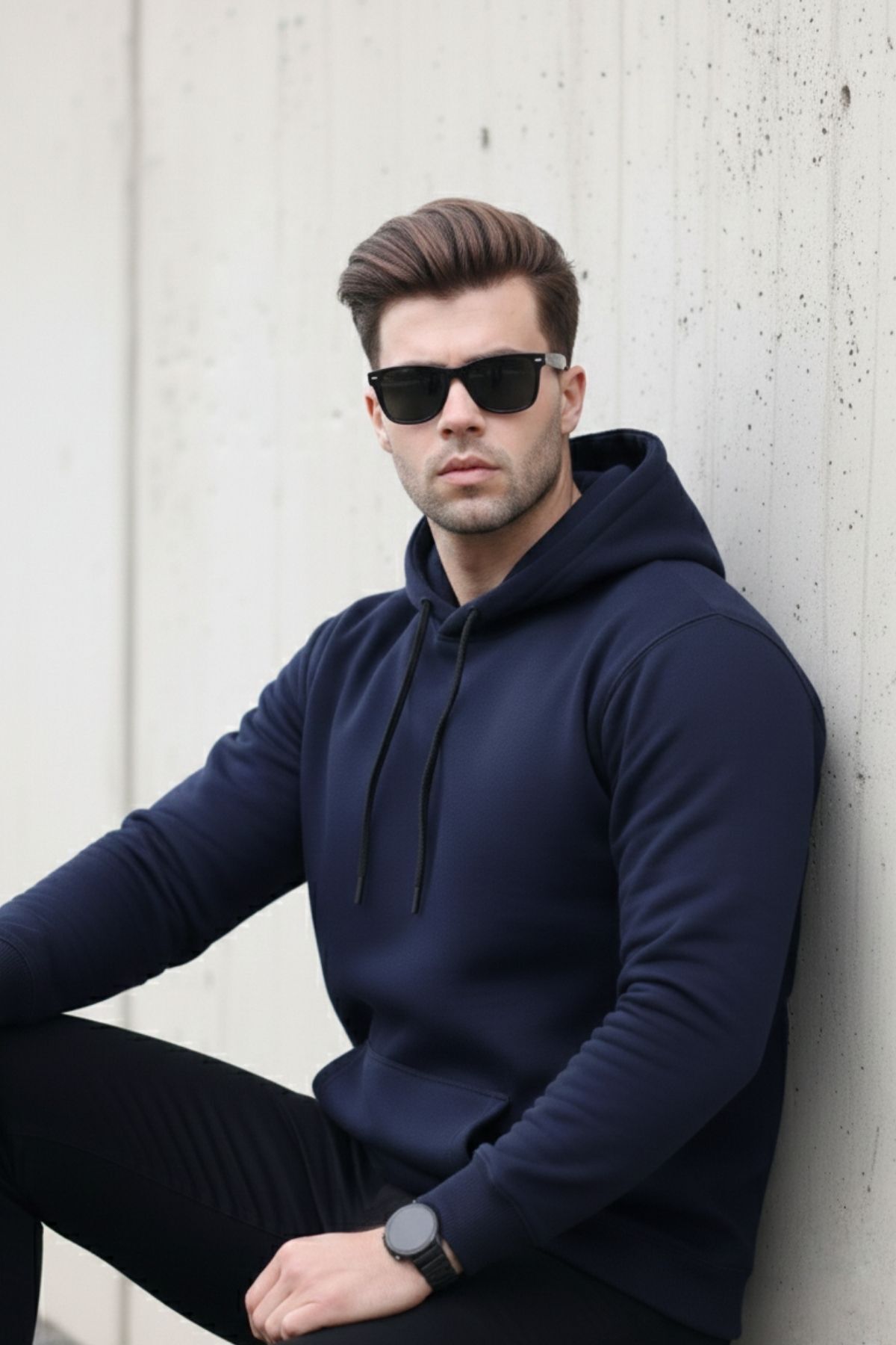 Erkek Casual Kanguru Cepli Bol Mavi Sweatshirt 6