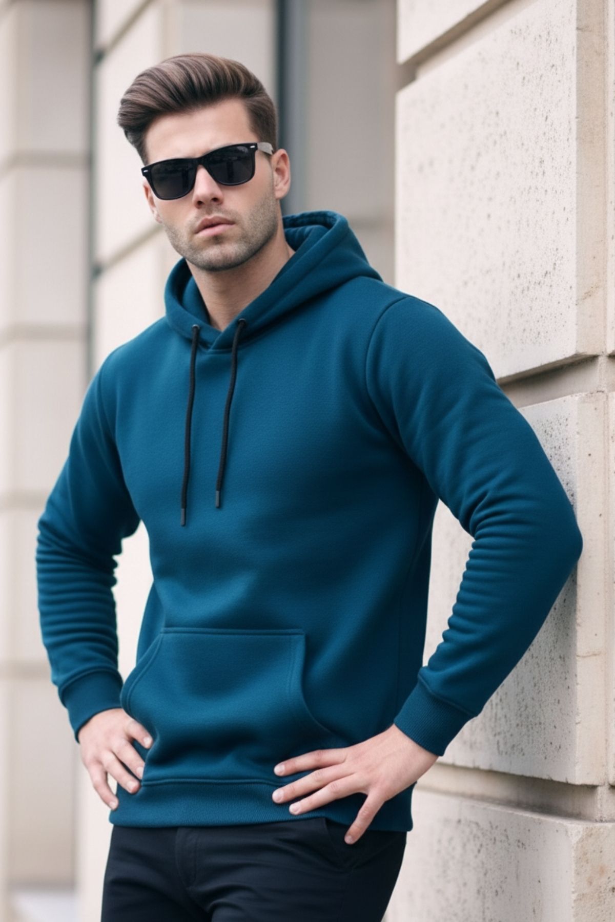 Erkek Casual Kanguru Cepli Bol Mint Sweatshirt 4