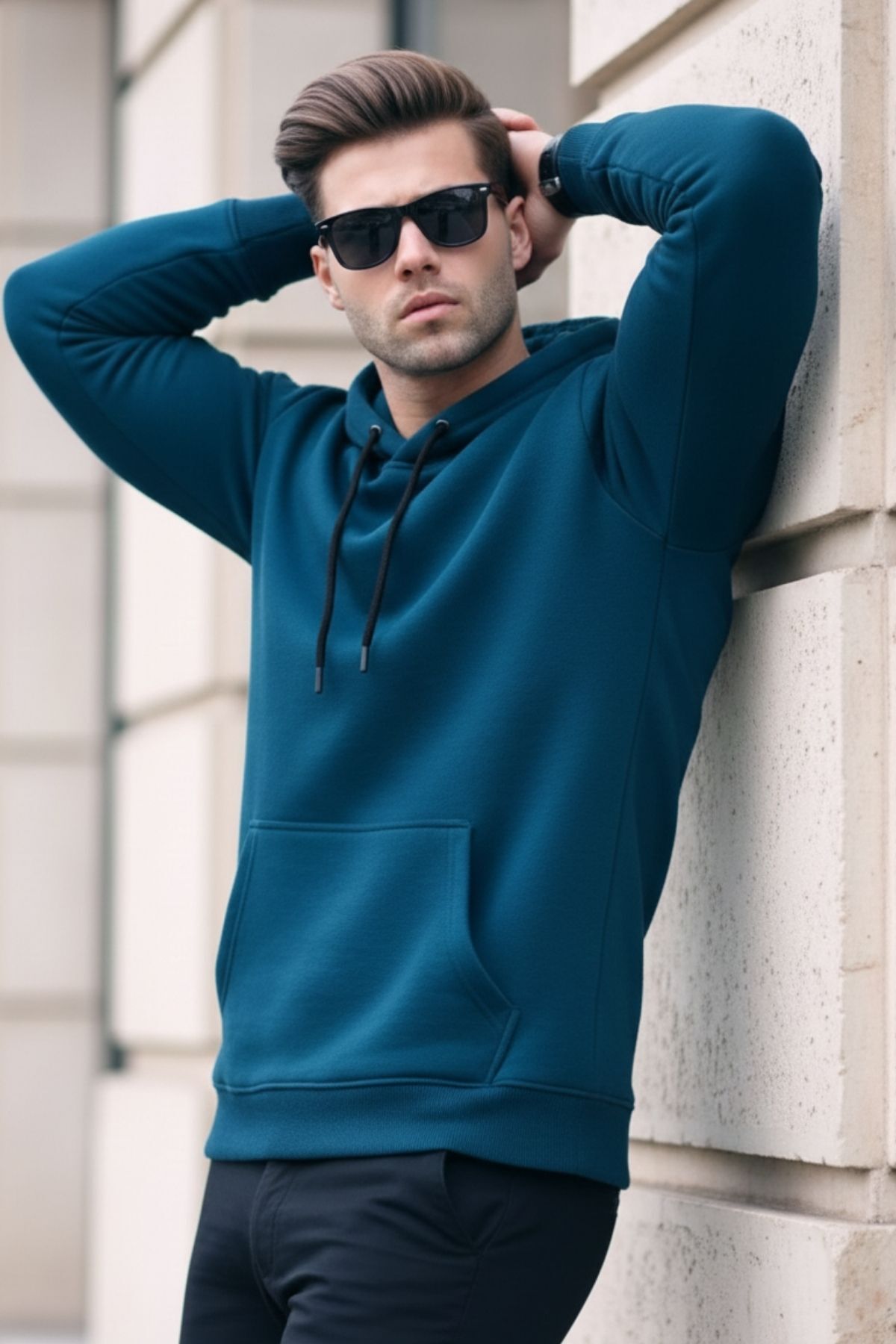 Erkek Casual Kanguru Cepli Bol Mint Sweatshirt 3