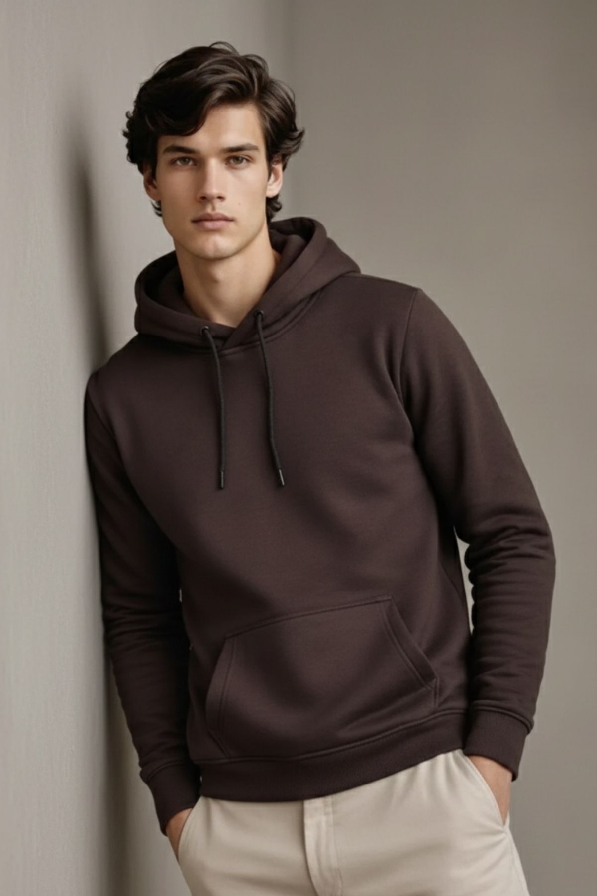Erkek Kapşonlu Kanguru Cepli 3 Lü Sweatshirt Beyaz 6