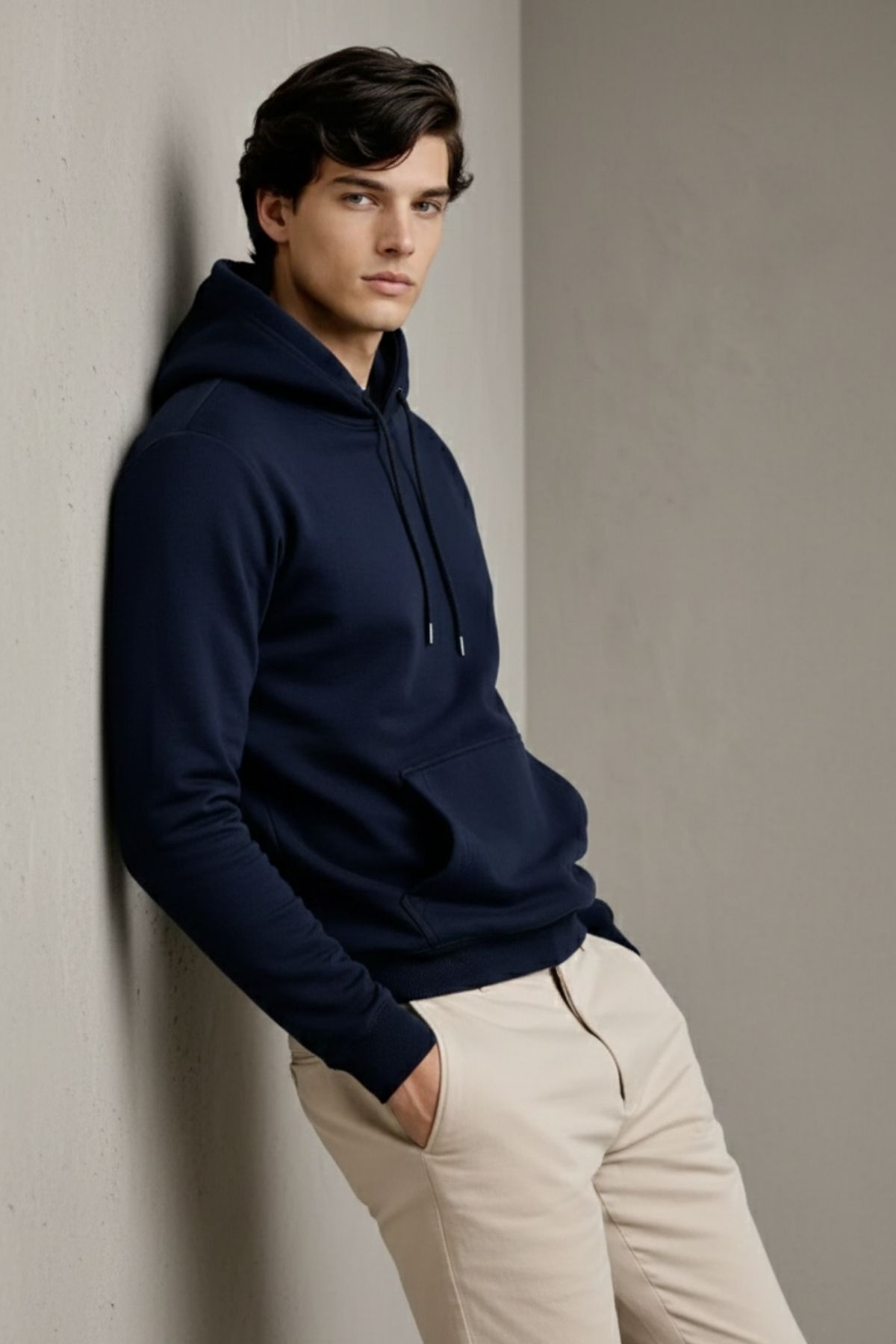 Erkek Kapşonlu Kanguru Cepli 3 Lü Sweatshirt Haki 5