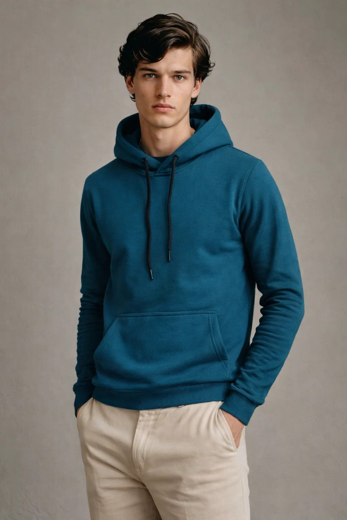 Erkek Kapşonlu Kanguru Cepli 3 Lü Sweatshirt Haki 3