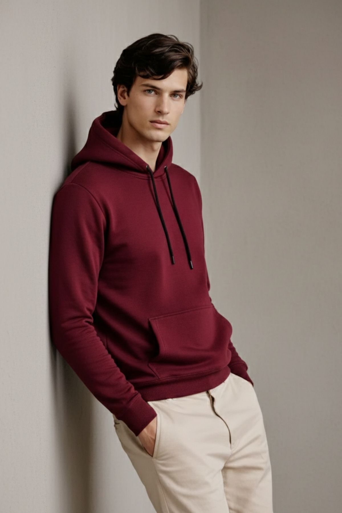 Erkek Kapşonlu Kanguru Cepli 3 Lü Sweatshirt Kırmızı 5