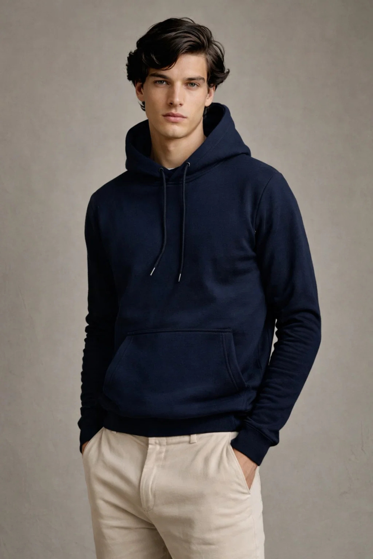 Erkek Kapşonlu Kanguru Cepli 3 Lü Sweatshirt Krem 3