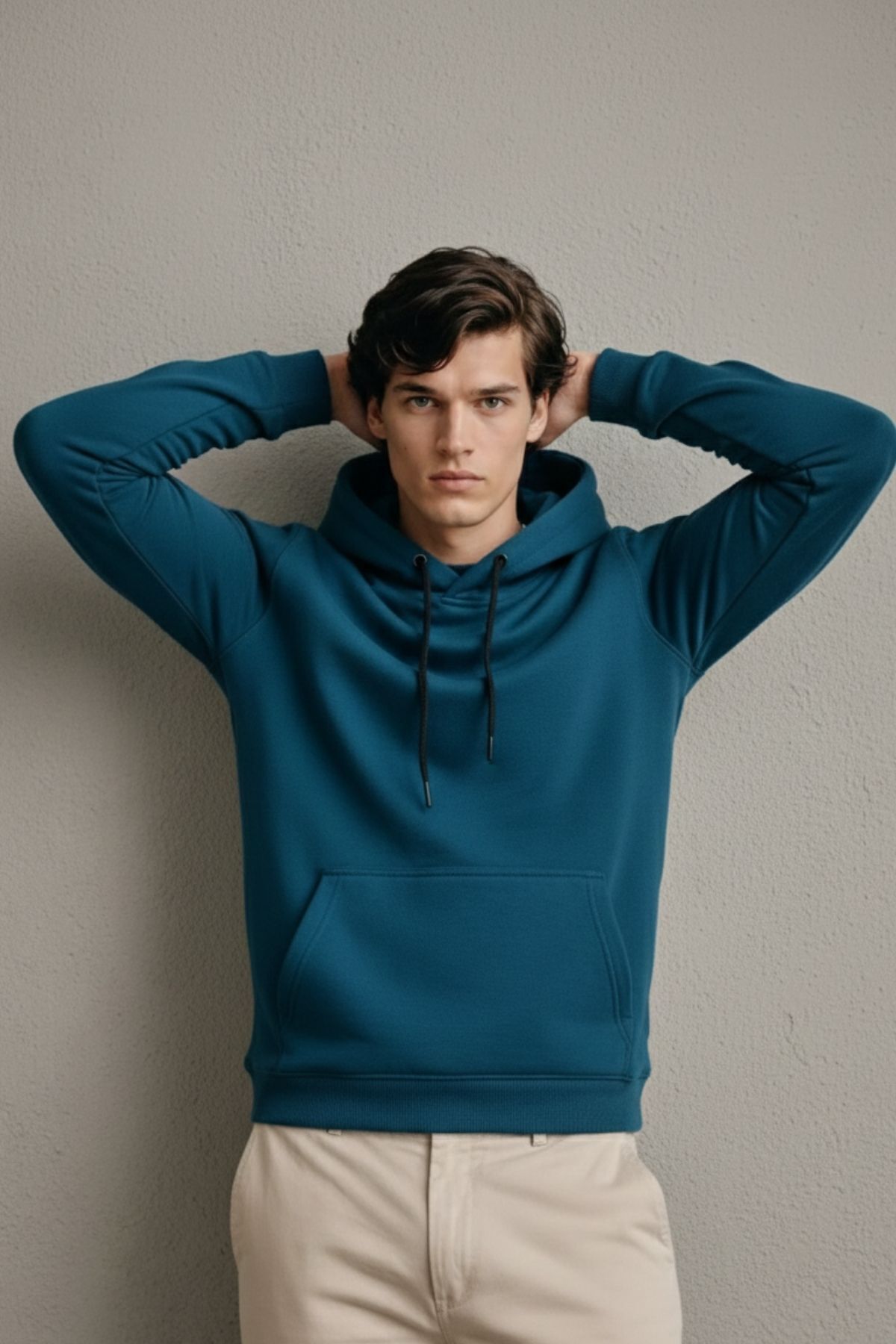 Erkek Kapşonlu Kanguru Cepli 3 Lü Sweatshirt Mavi 6
